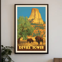 Devils Tower Wyoming Vintage Travel National Park Poster PosterGoat