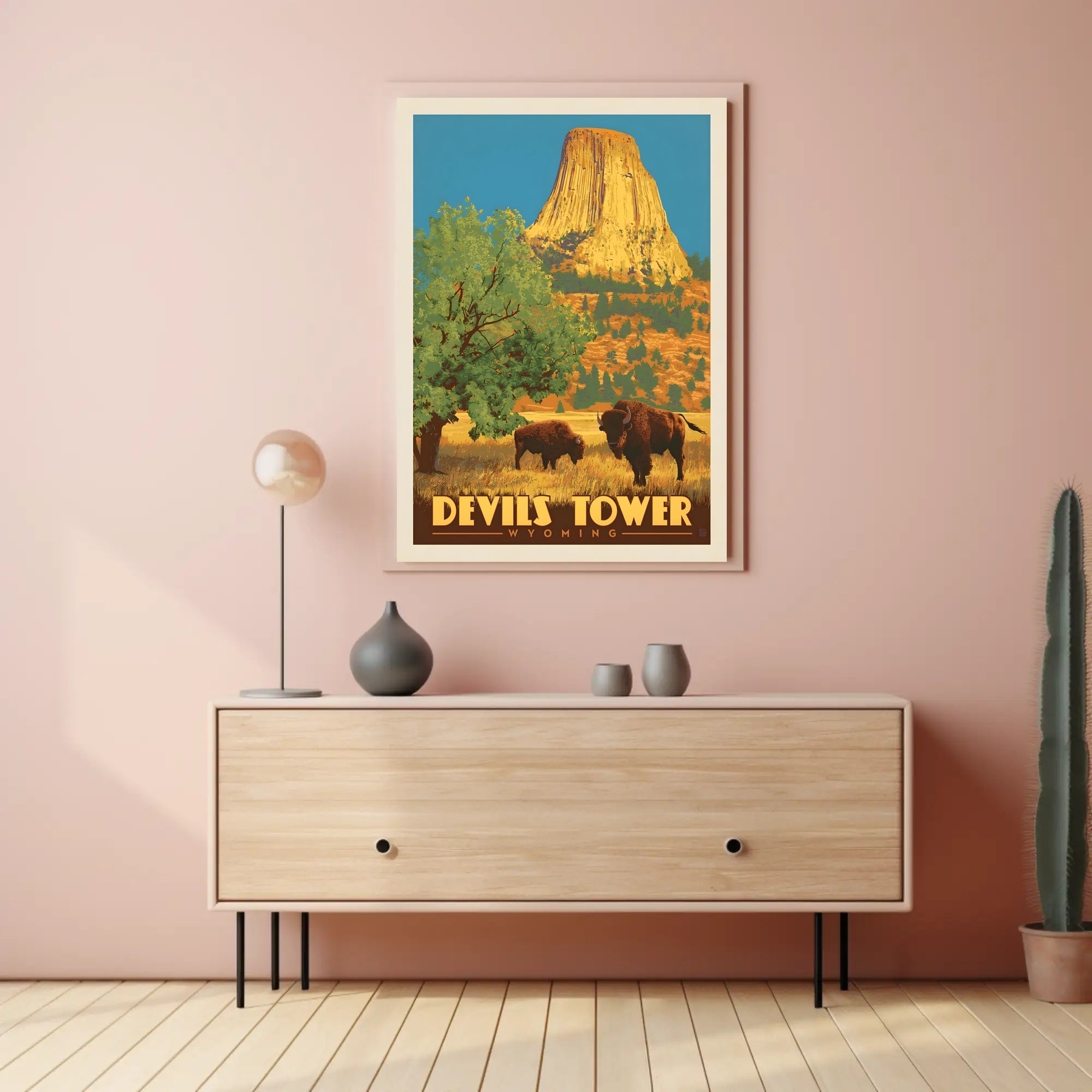 Devils Tower Wyoming Vintage Travel National Park Poster PosterGoat