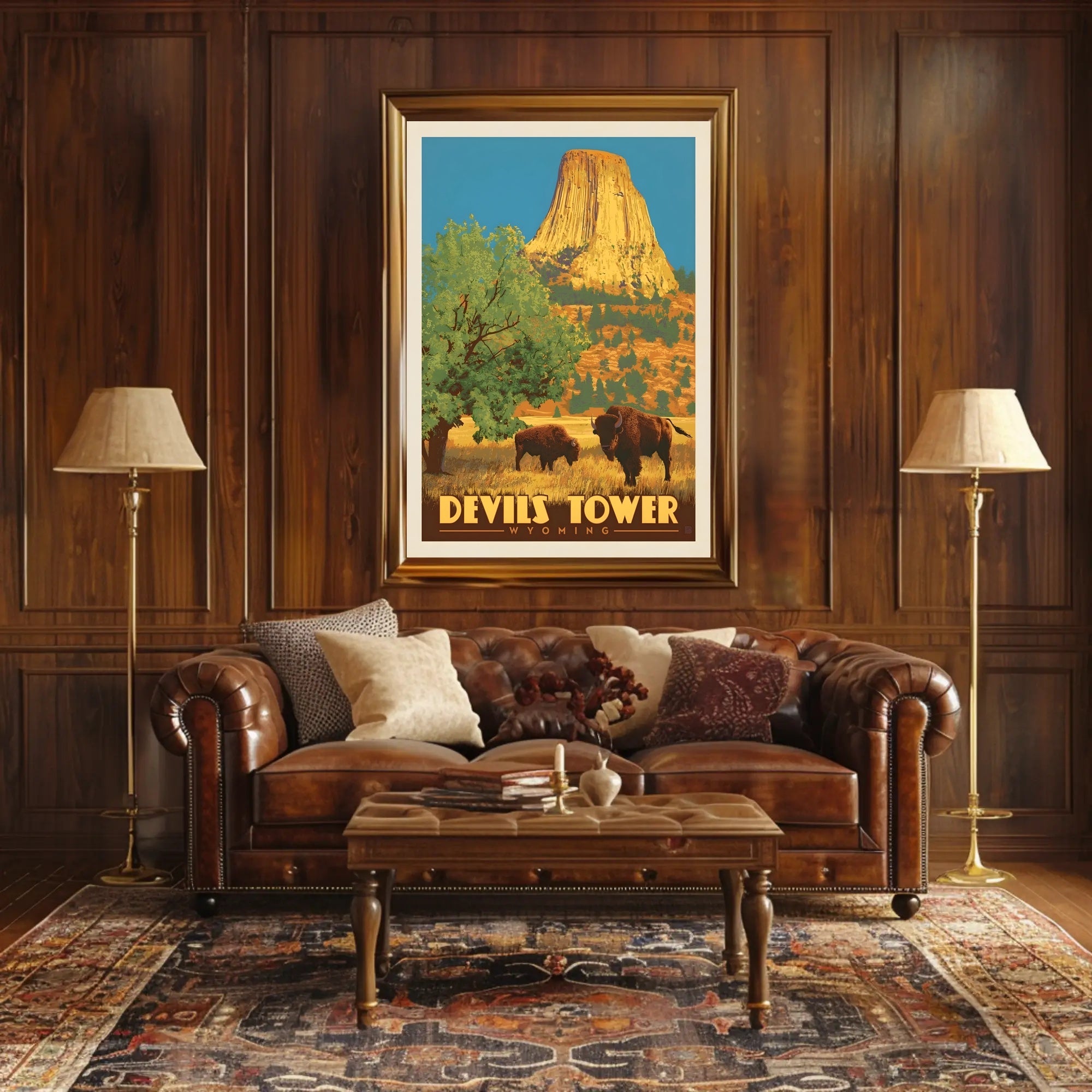 Devils Tower Wyoming Vintage Travel National Park Poster PosterGoat