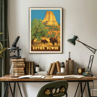 Devils Tower Wyoming Vintage Travel National Park Poster PosterGoat