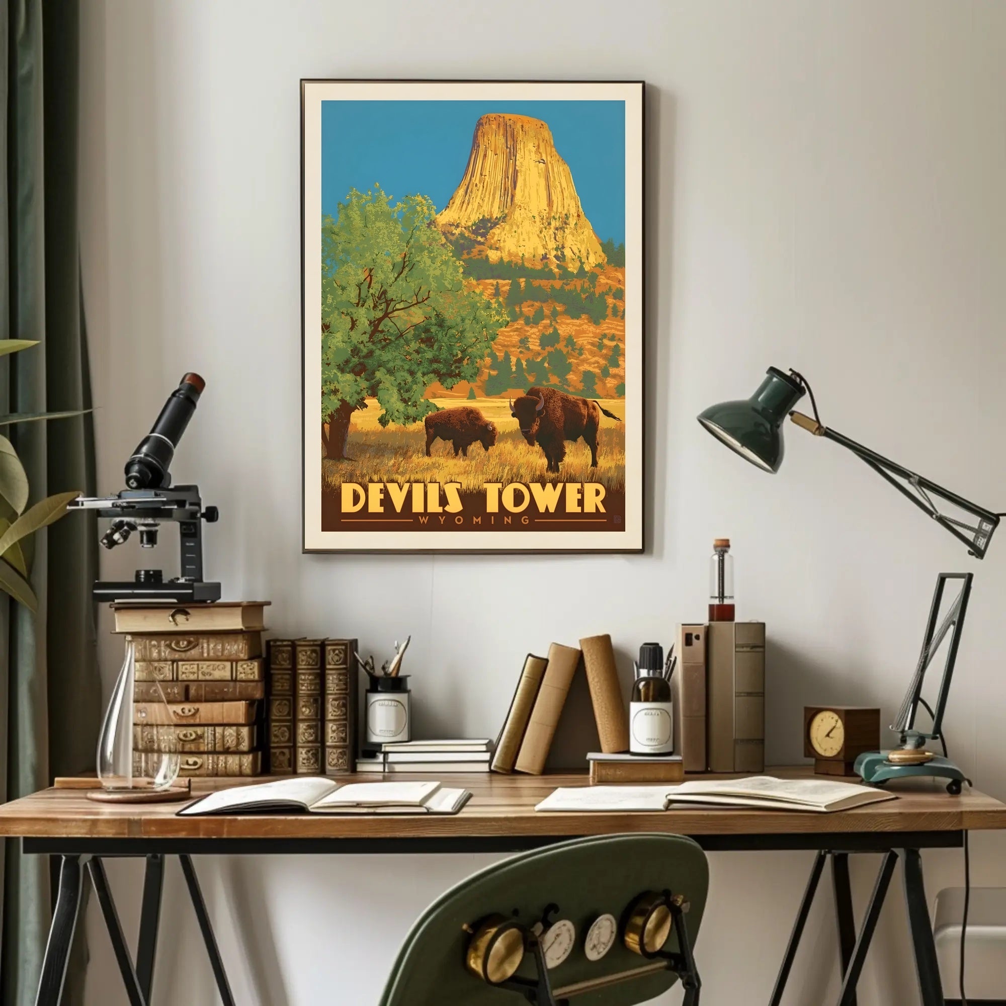 Devils Tower Wyoming Vintage Travel National Park Poster PosterGoat