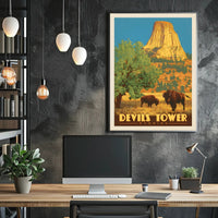 Devils Tower Wyoming Vintage Travel National Park Poster PosterGoat