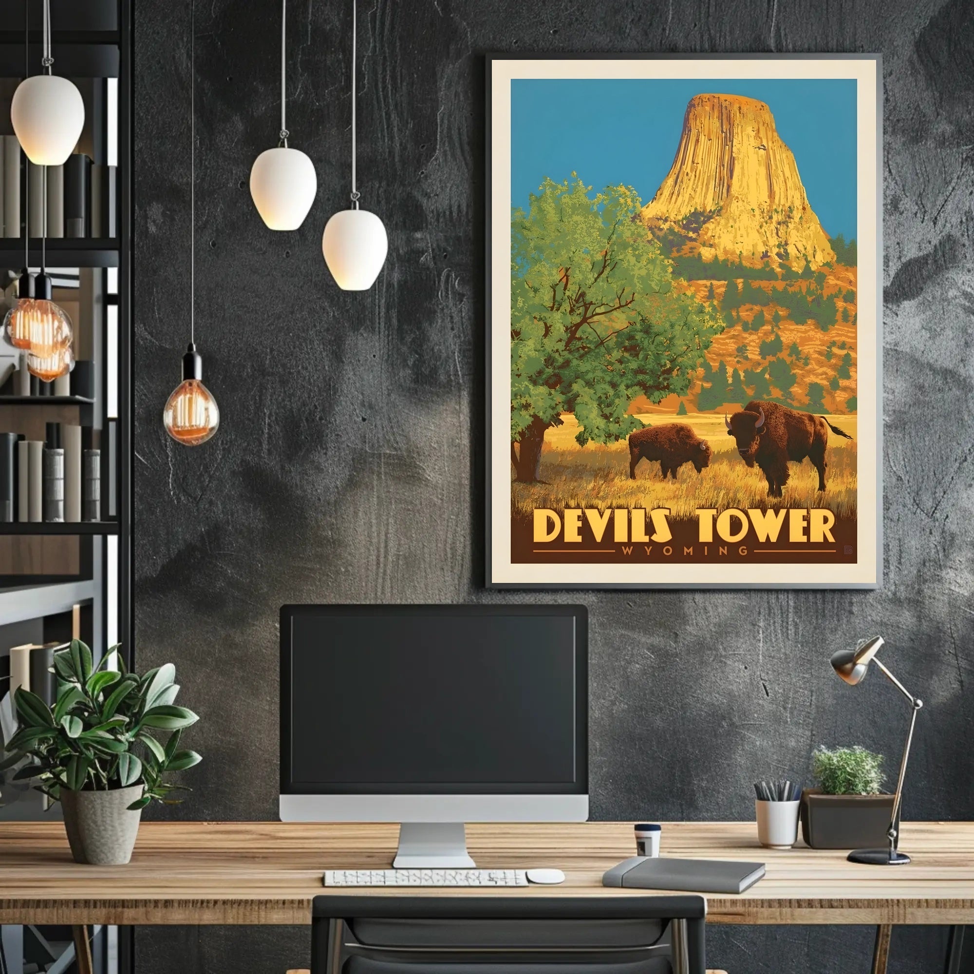 Devils Tower Wyoming Vintage Travel National Park Poster PosterGoat