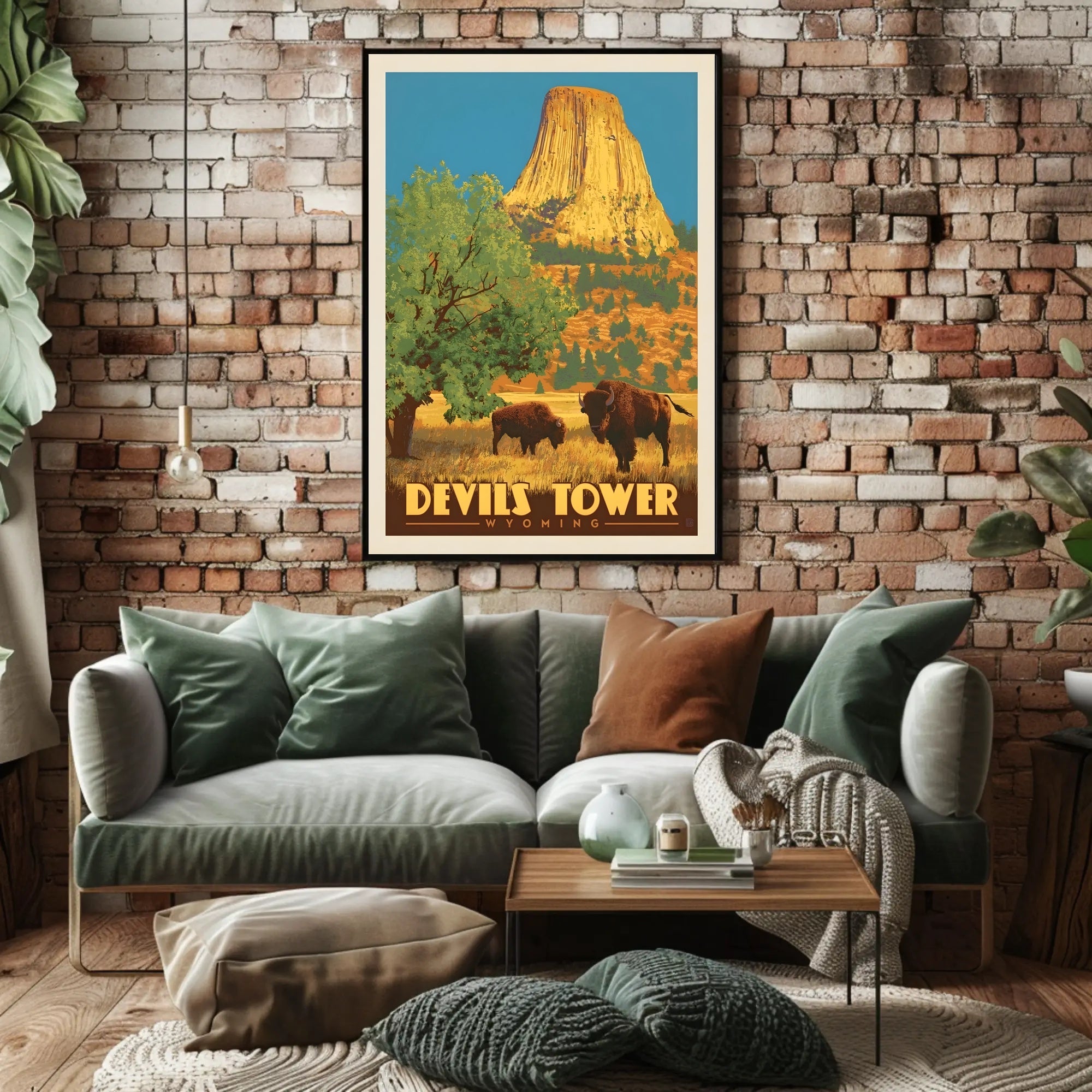 Devils Tower Wyoming Vintage Travel National Park Poster PosterGoat