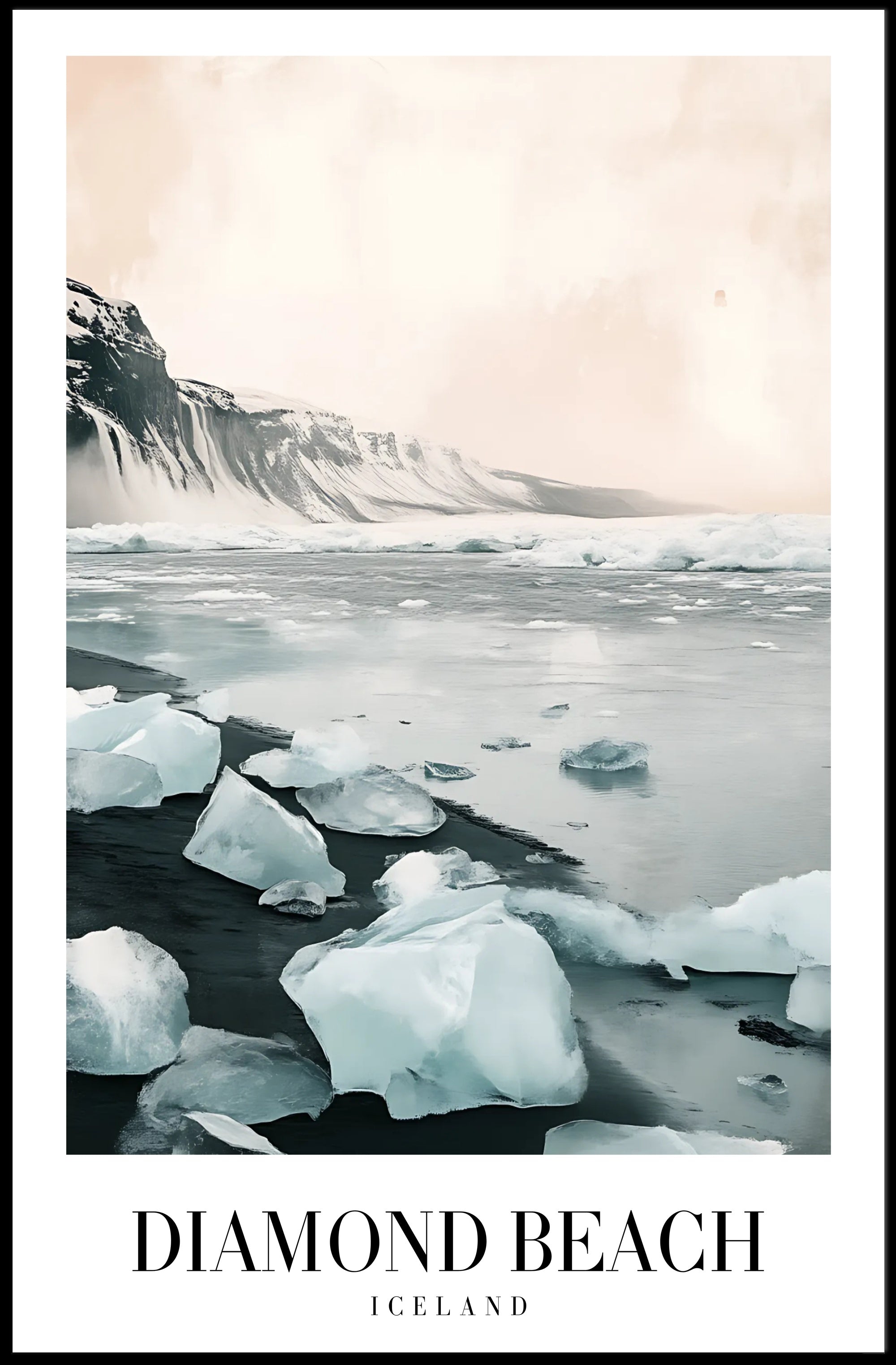 Diamond Beach Photorealistic Scenic Travel Poster PosterGoat