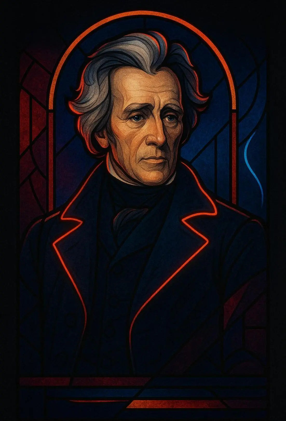 Dignified Historical Figure in Stained-Glass Artistic Poster PosterGoat