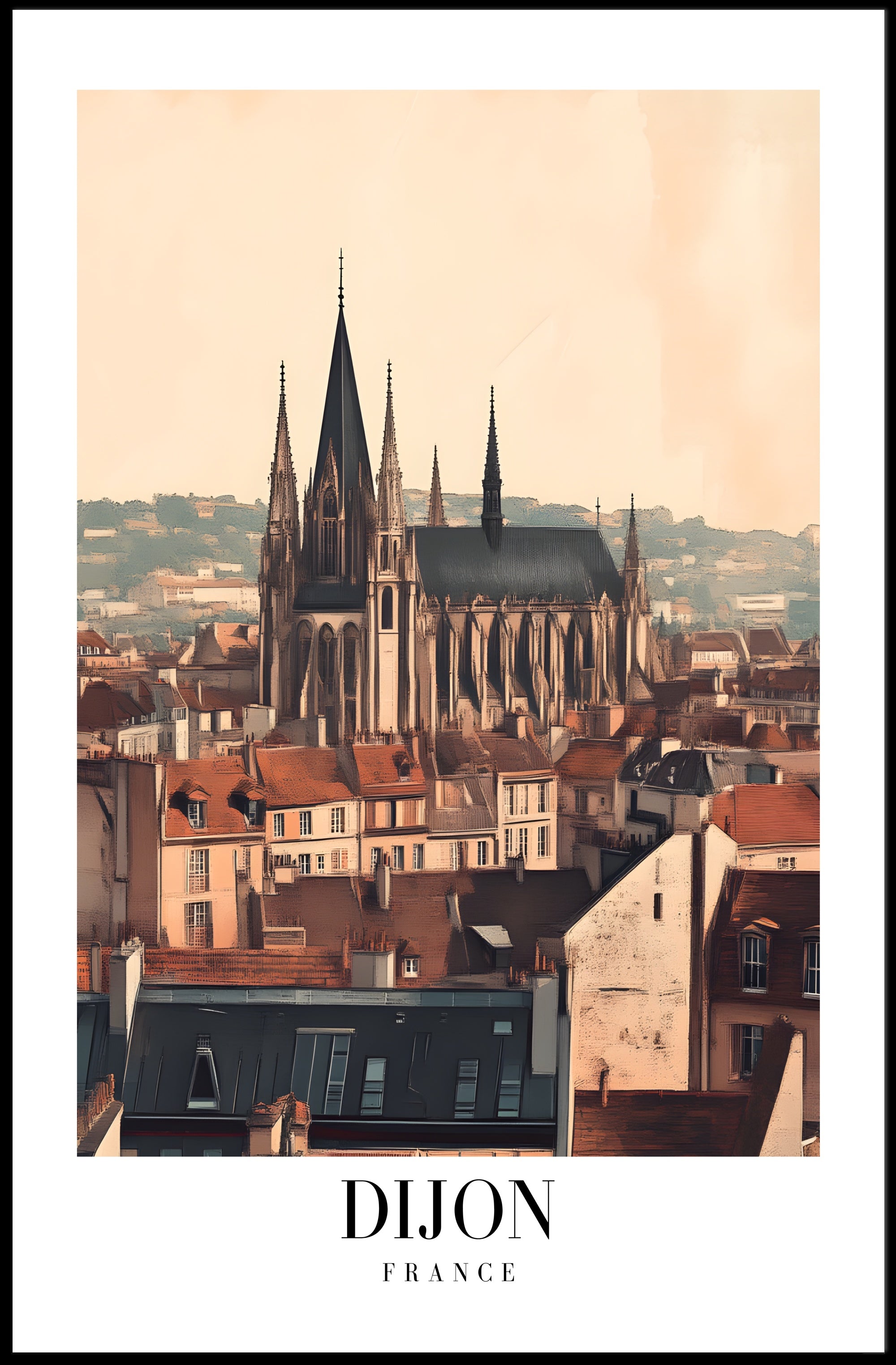 Dijon Cityscape Gothic Cathedral Poster PosterGoat