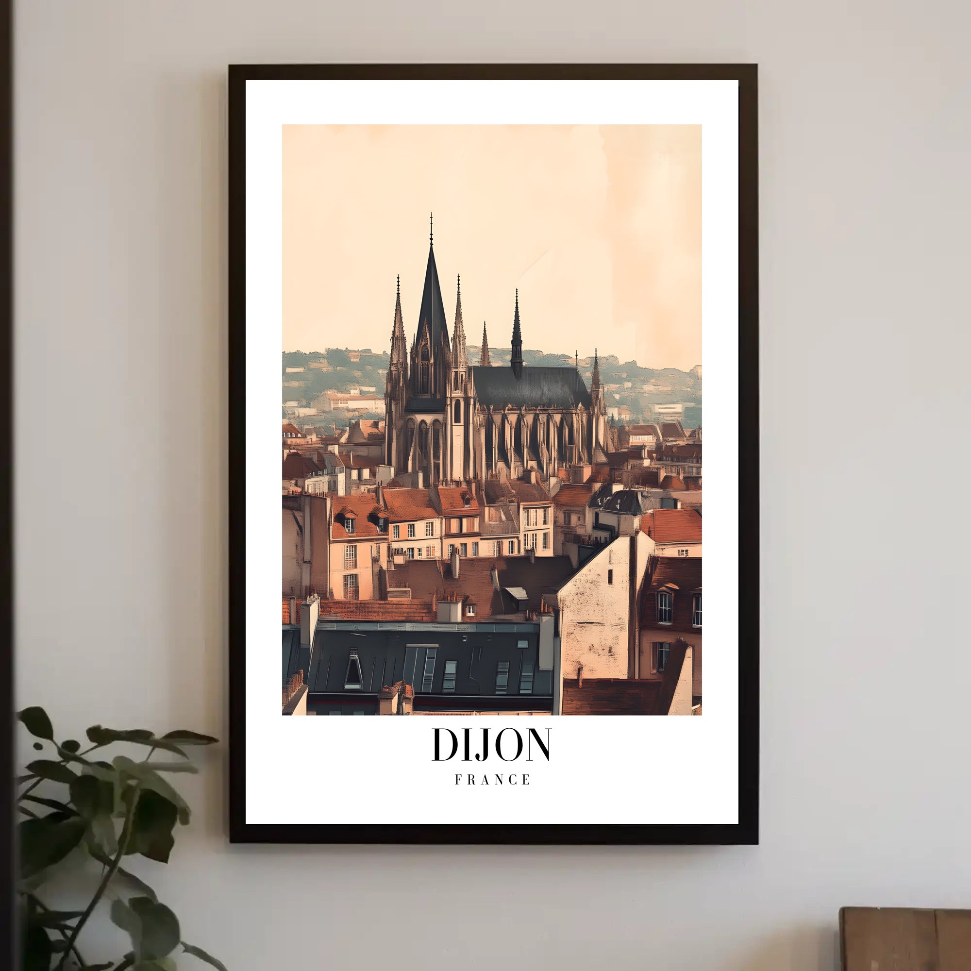 Dijon Cityscape Gothic Cathedral Poster PosterGoat