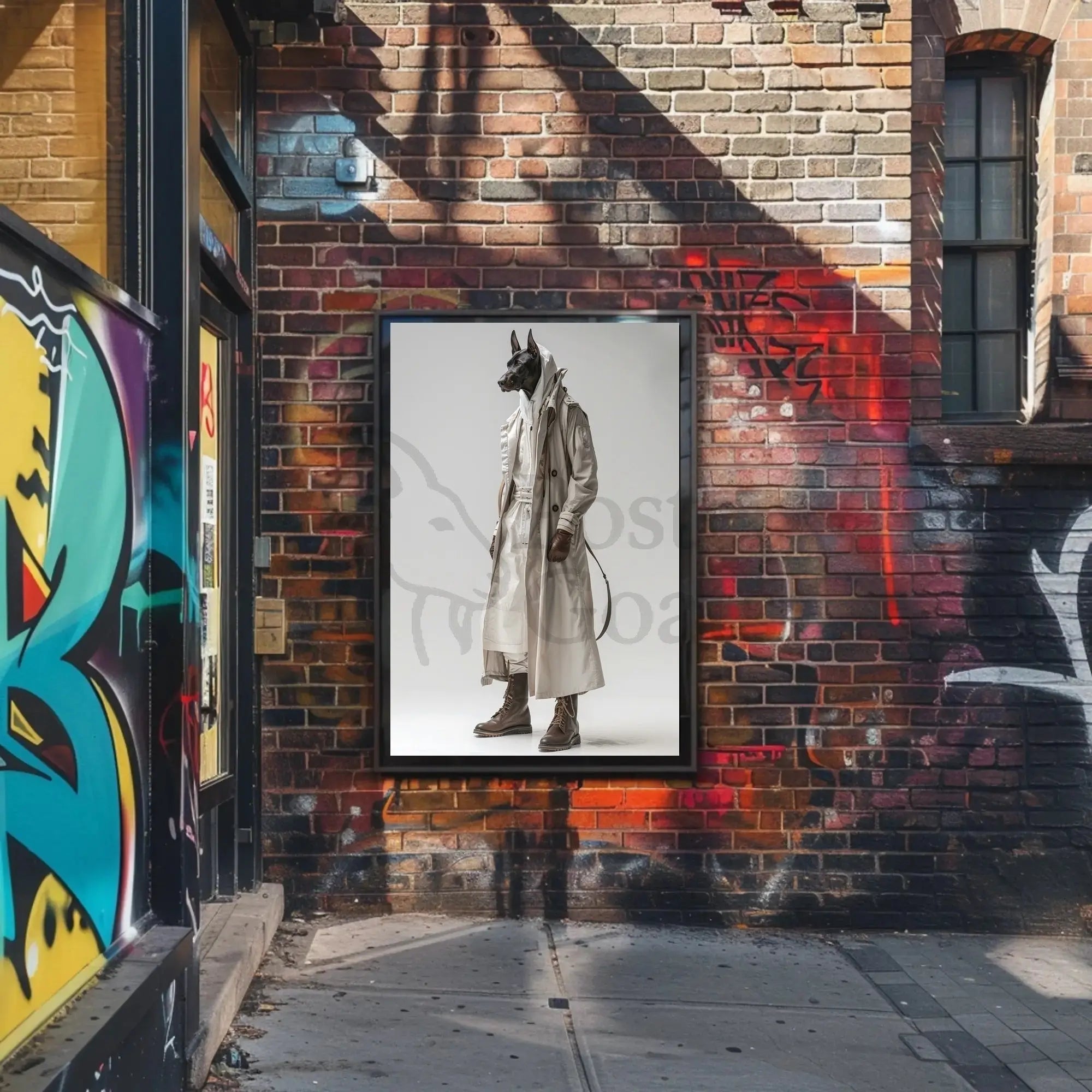 Doberman Fashion Fusion in Avant-Garde Artistic Poster PosterGoat