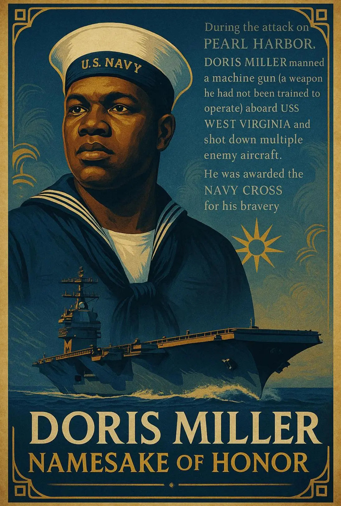 Doris Miller WWII Hero Commemorative Historical Poster PosterGoat