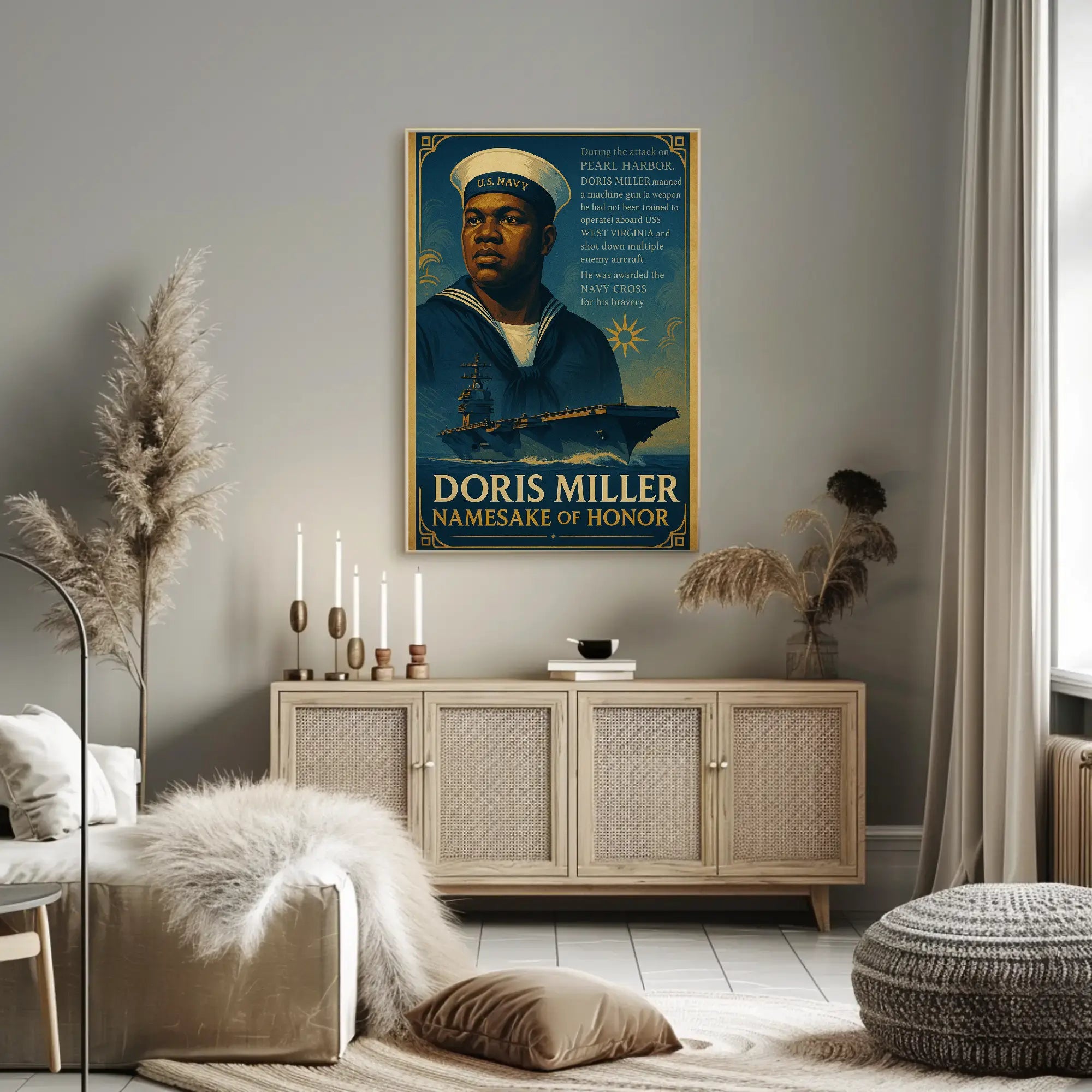 Doris Miller WWII Hero Commemorative Historical Poster PosterGoat