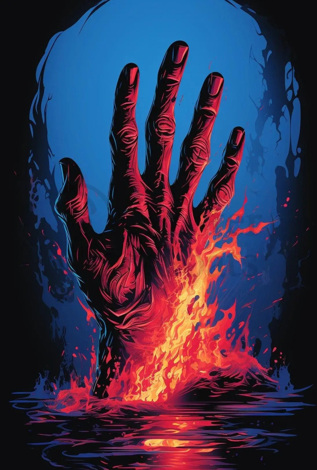 Dramatic Hand Of Fire Artistic Pop Culture Poster PosterGoat