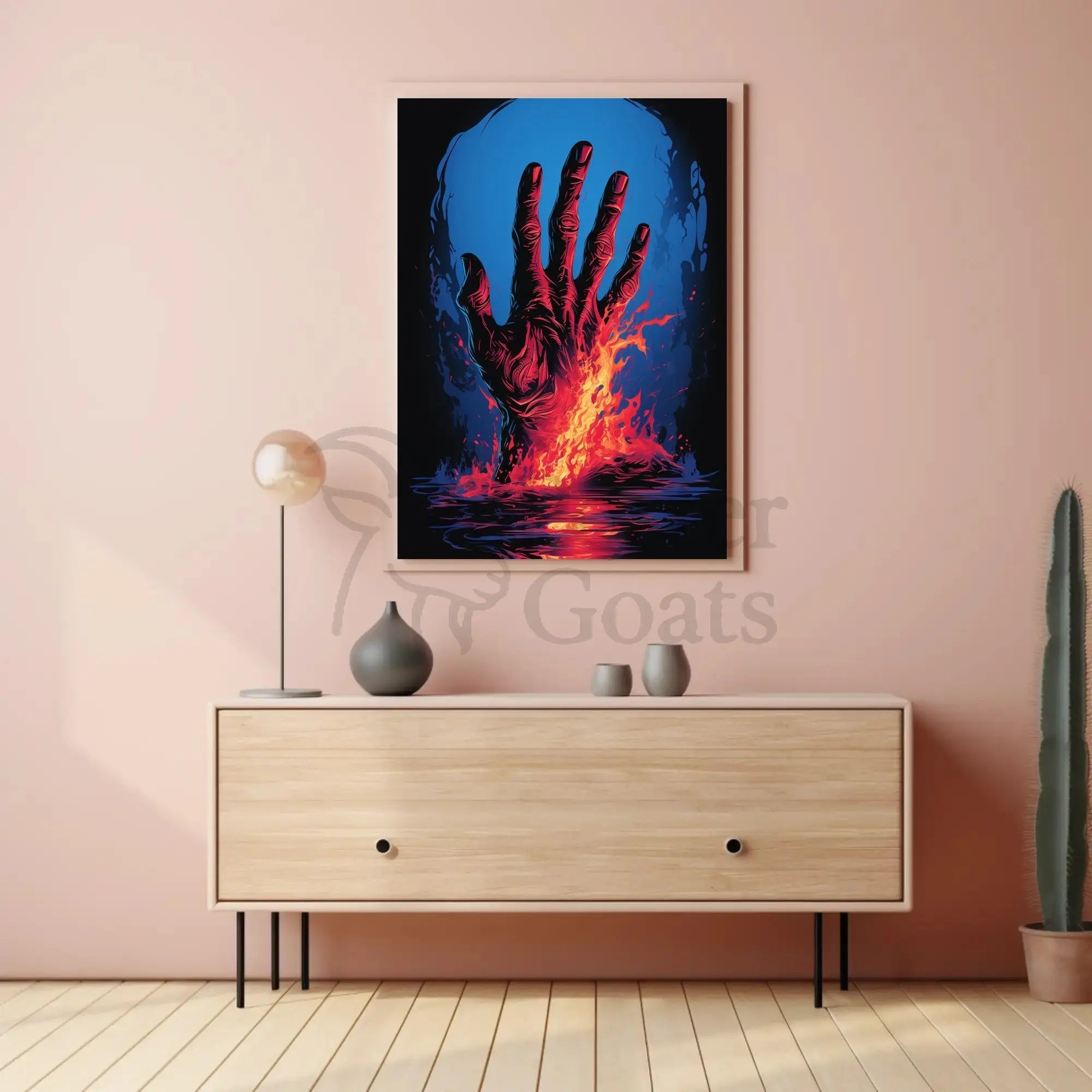 Dramatic Hand Of Fire Artistic Pop Culture Poster PosterGoat