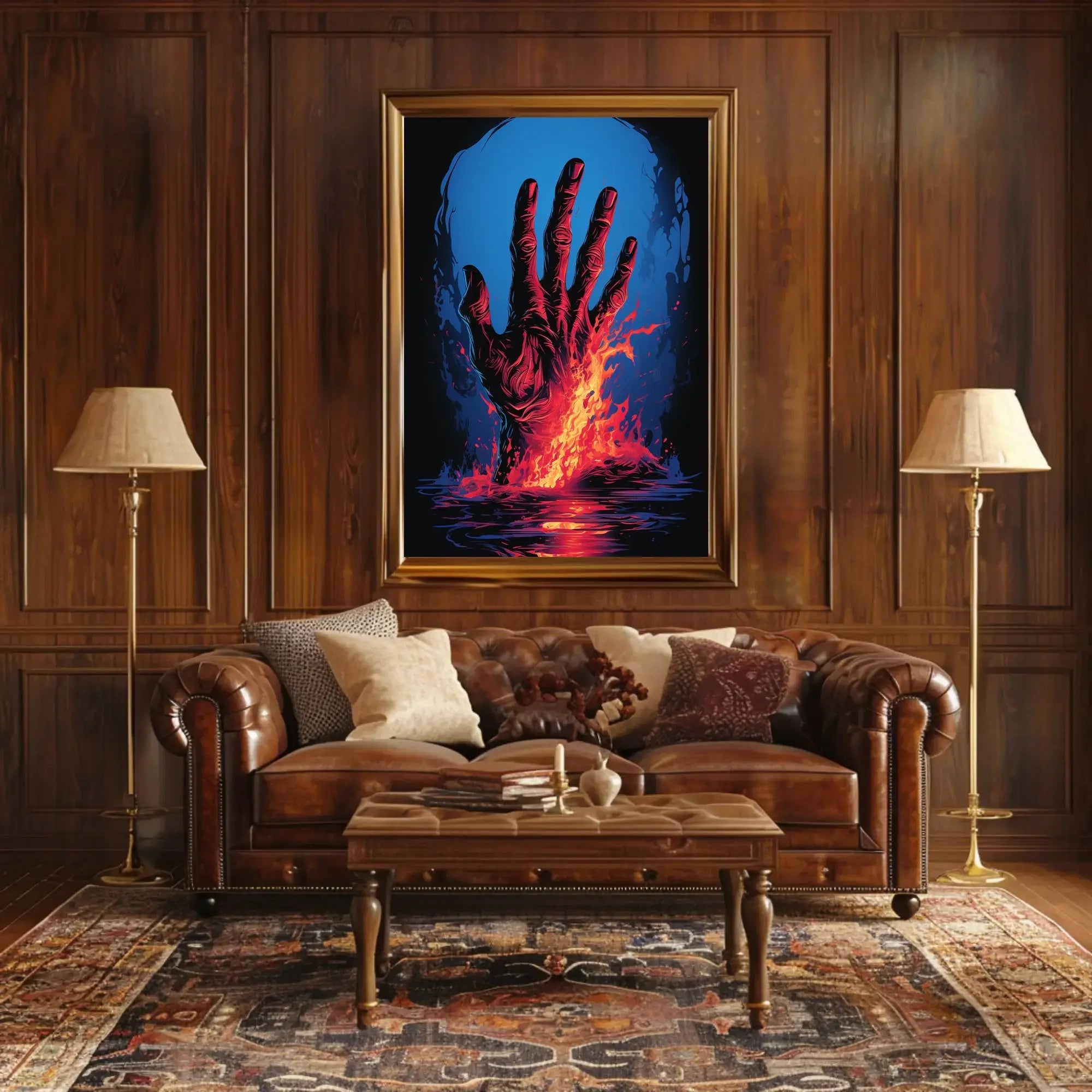 Dramatic Hand Of Fire Artistic Pop Culture Poster PosterGoat