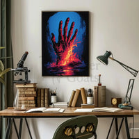 Dramatic Hand Of Fire Artistic Pop Culture Poster PosterGoat
