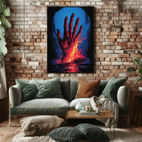 Dramatic Hand Of Fire Artistic Pop Culture Poster PosterGoat