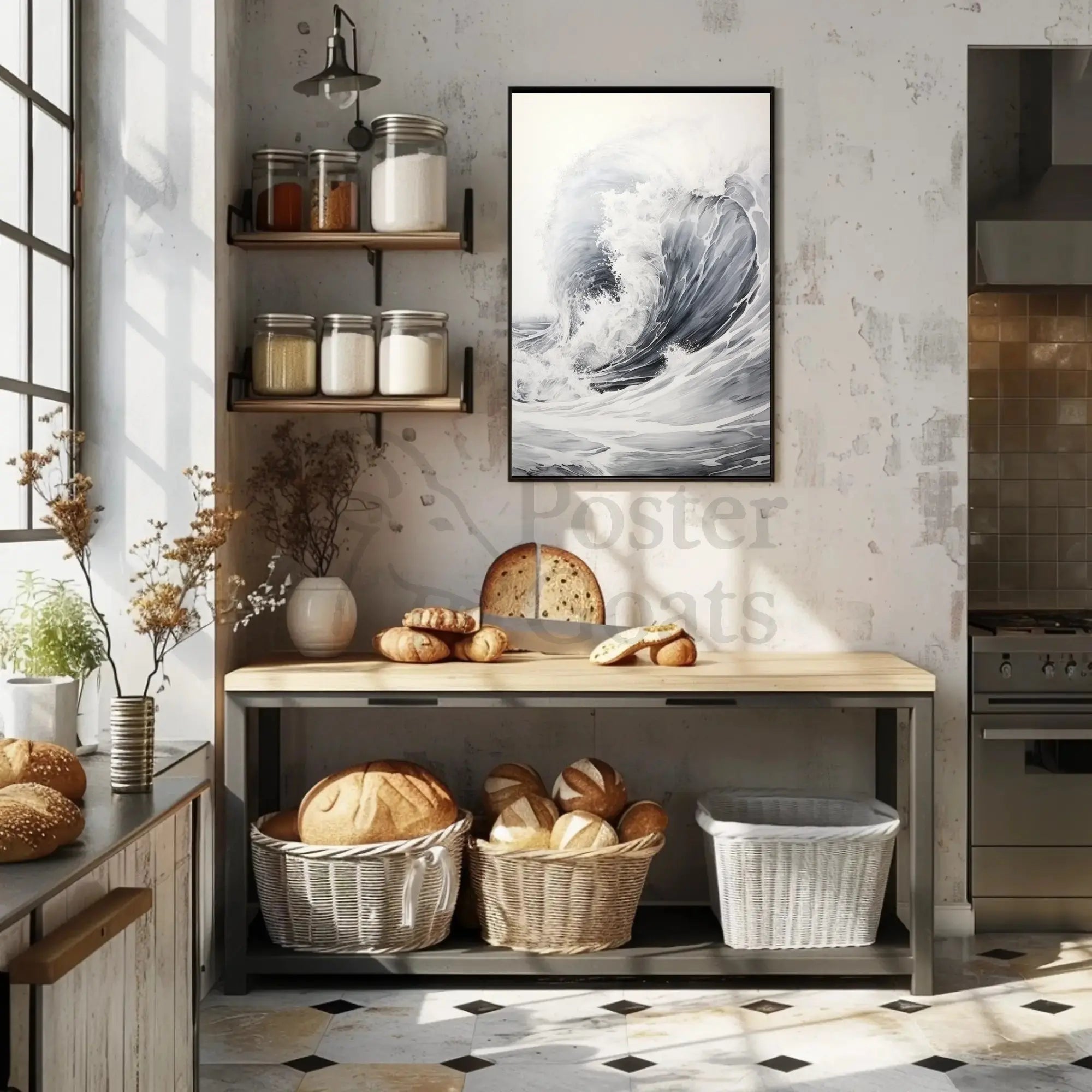 Dramatic Ocean Wave Japanese-Style Artistic Poster PosterGoat