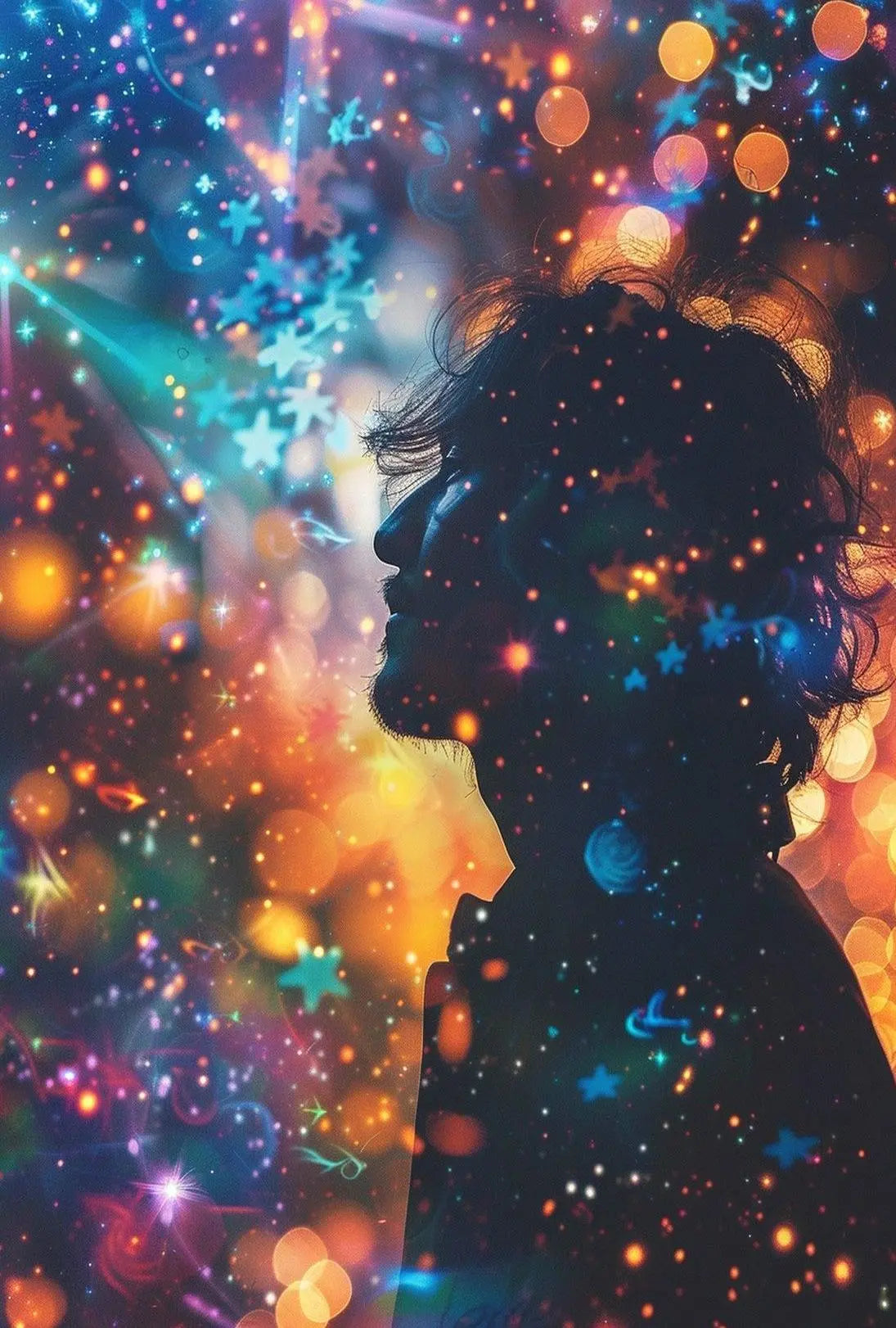 Dreamlike Silhouette with Cosmic Lights Abstract, Artistic Poster PosterGoat