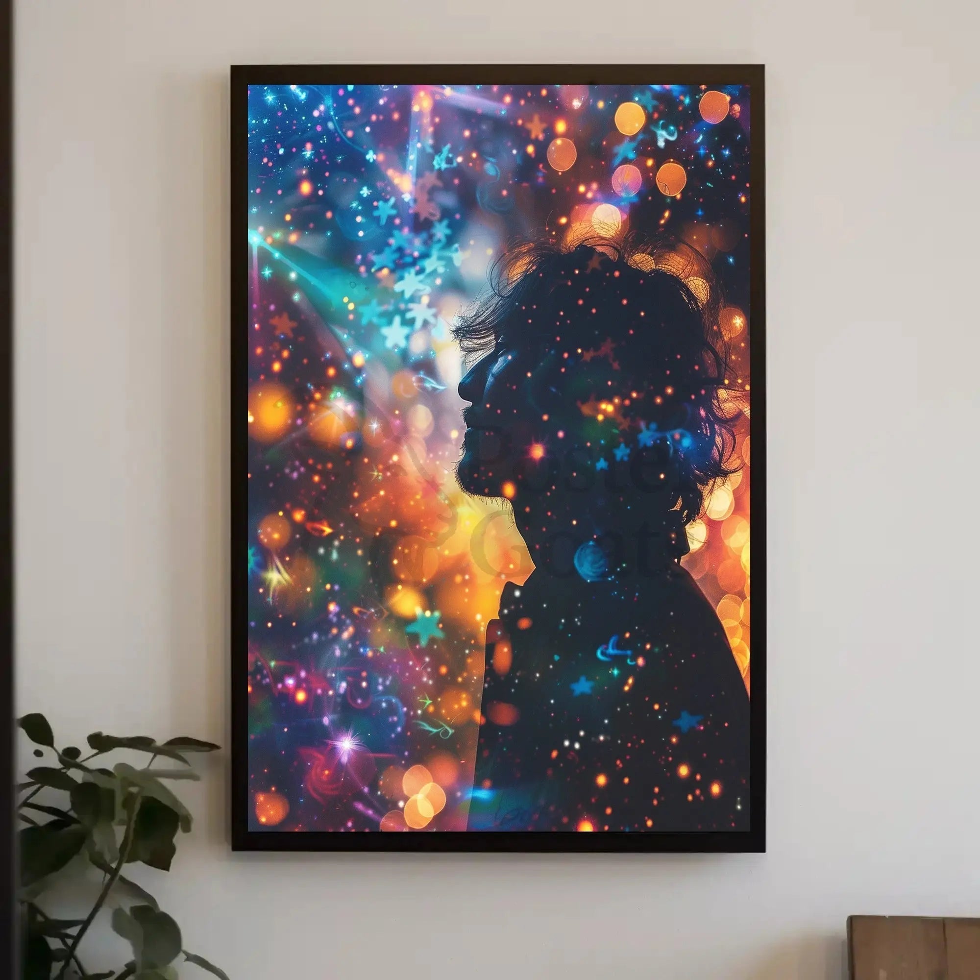 Dreamlike Silhouette with Cosmic Lights Abstract, Artistic Poster PosterGoat