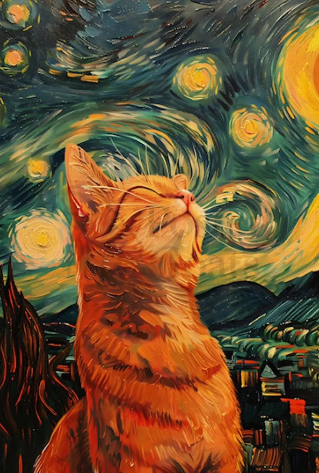Dreamy Cat Amidst Starry Sky Artistic Poster PosterGoat