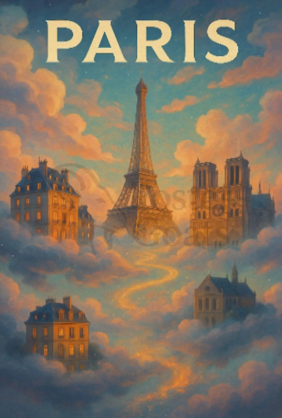 Dreamy Parisian Landmarks Illustrated Travel Poster PosterGoat