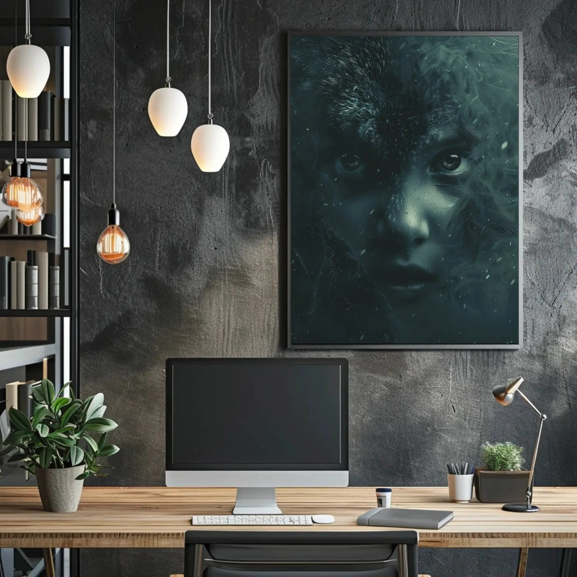 Duality Revealed: Human-Wolf Fusion Abstract, Artistic, or Pop Culture Poster PosterGoat