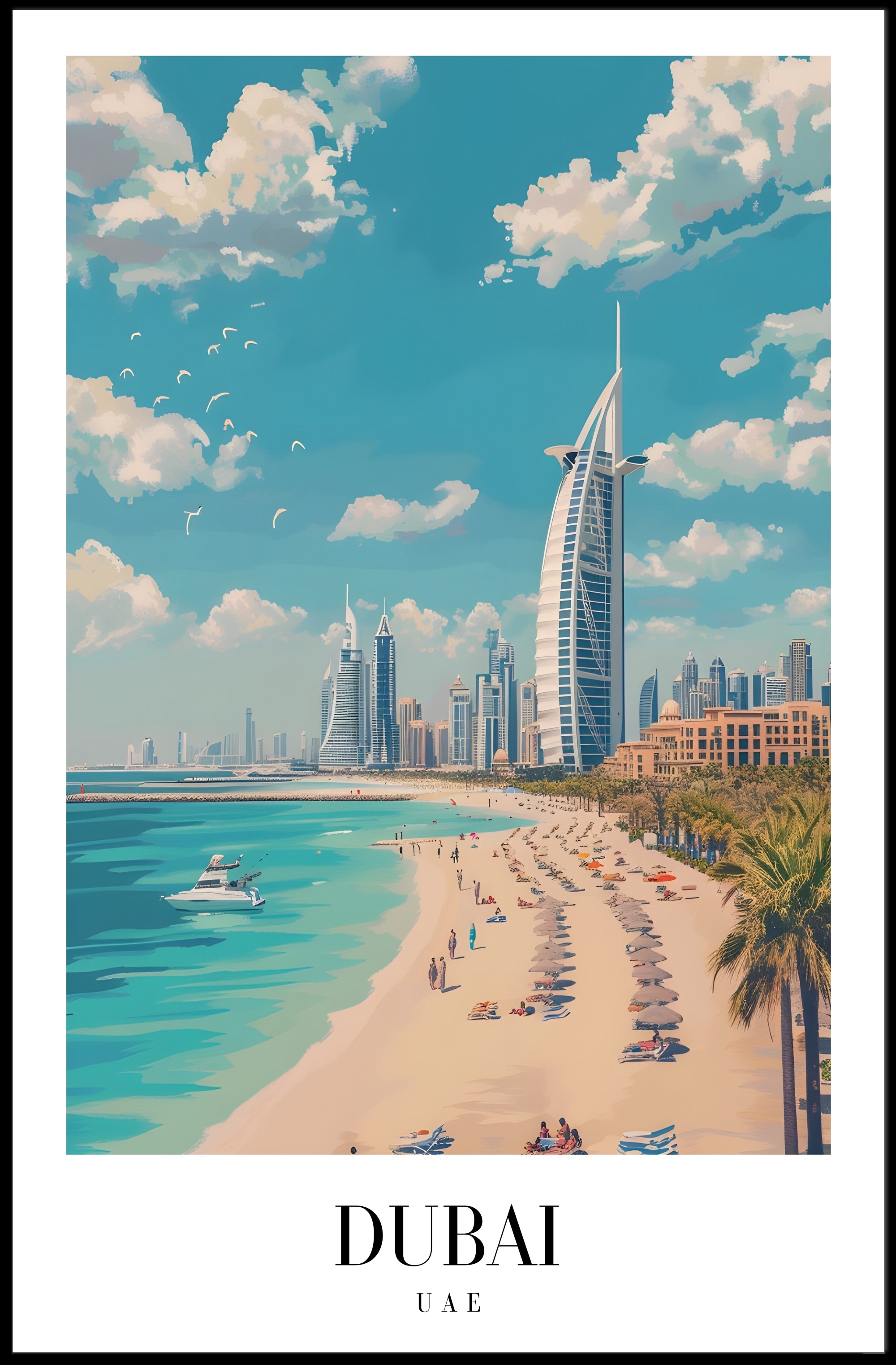 Dubai Beachfront with Burj Al Arab Travel Poster PosterGoat