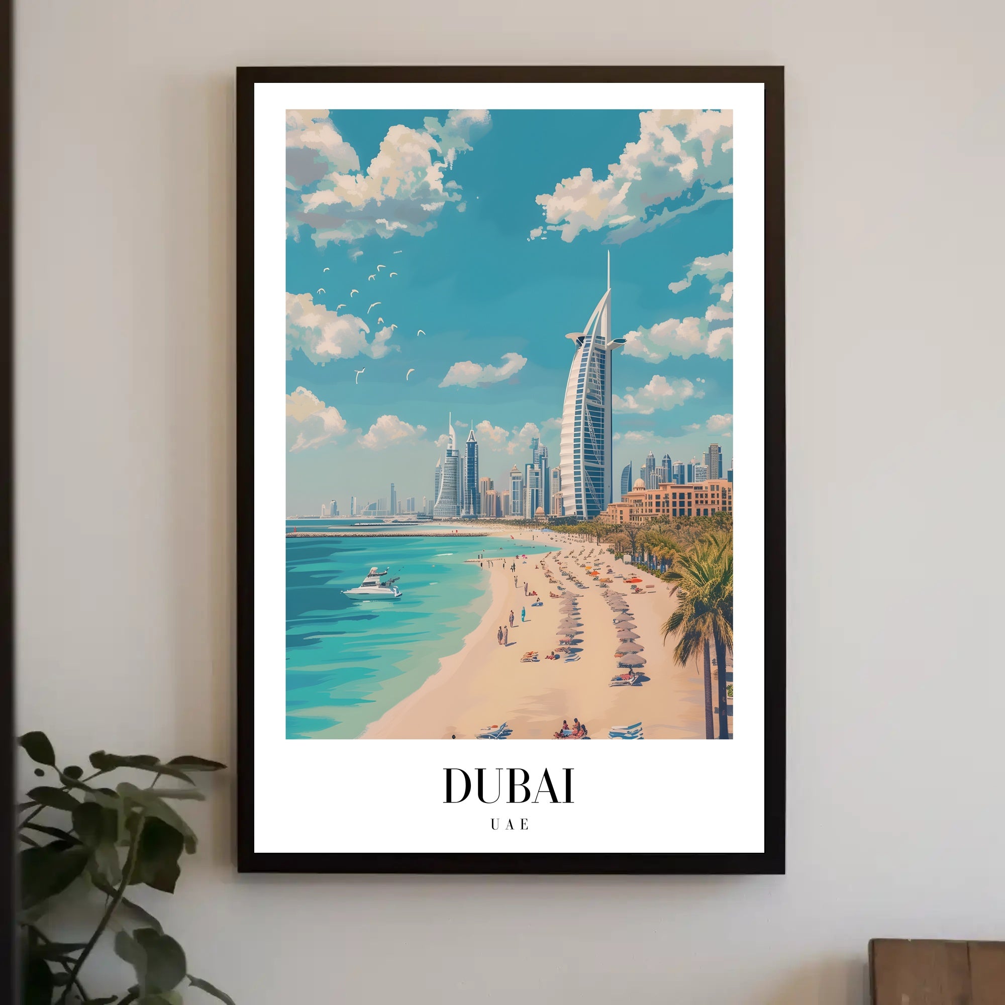 Dubai Beachfront with Burj Al Arab Travel Poster PosterGoat