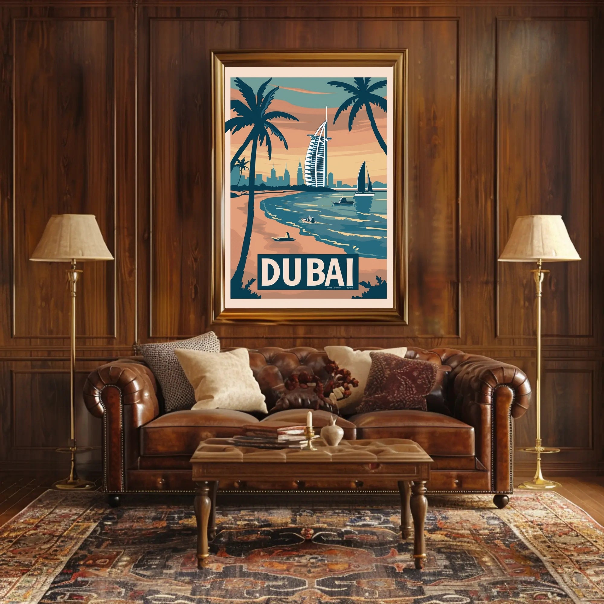 Dubai Cityscape Vintage Travel Art Poster PosterGoat