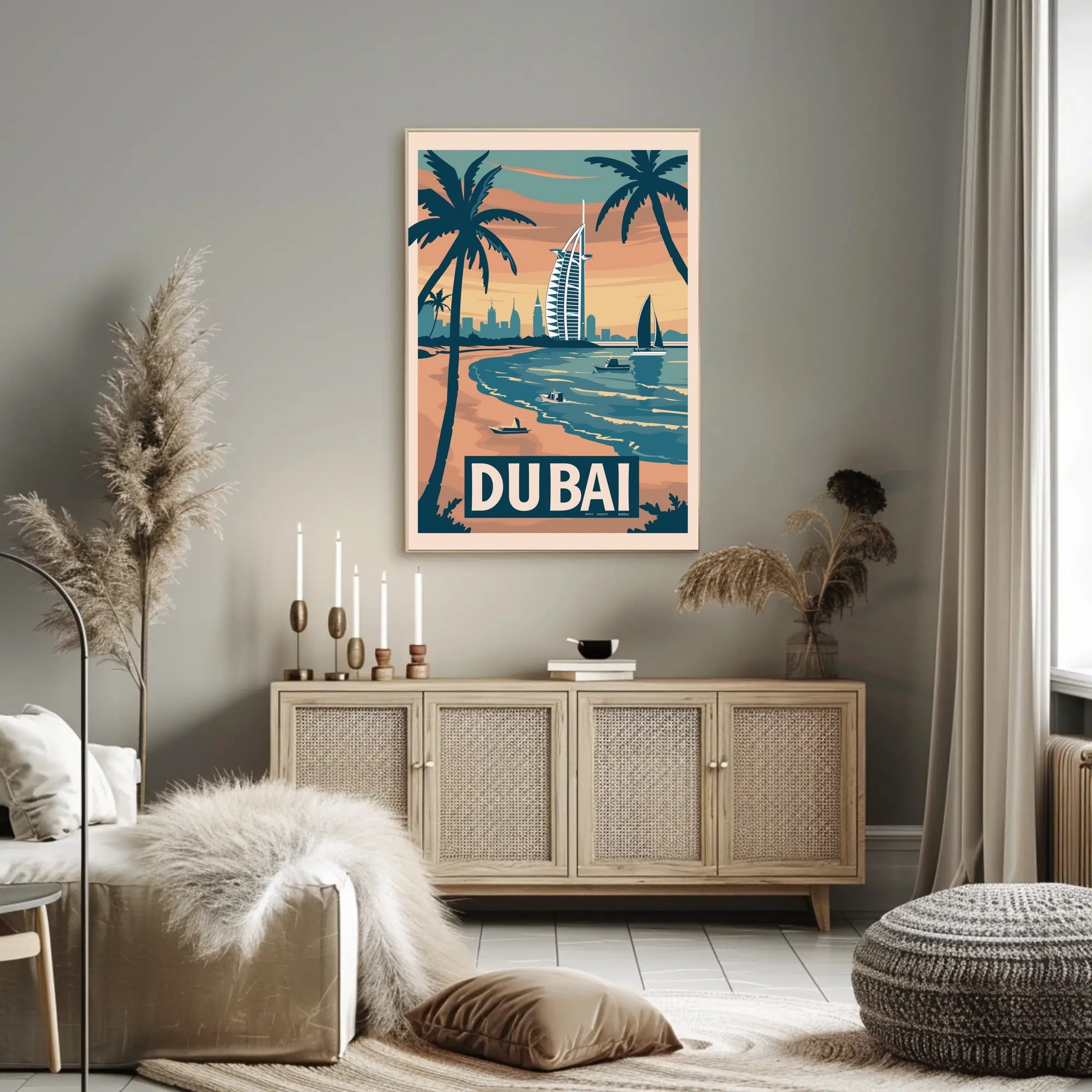 Dubai Cityscape Vintage Travel Art Poster PosterGoat