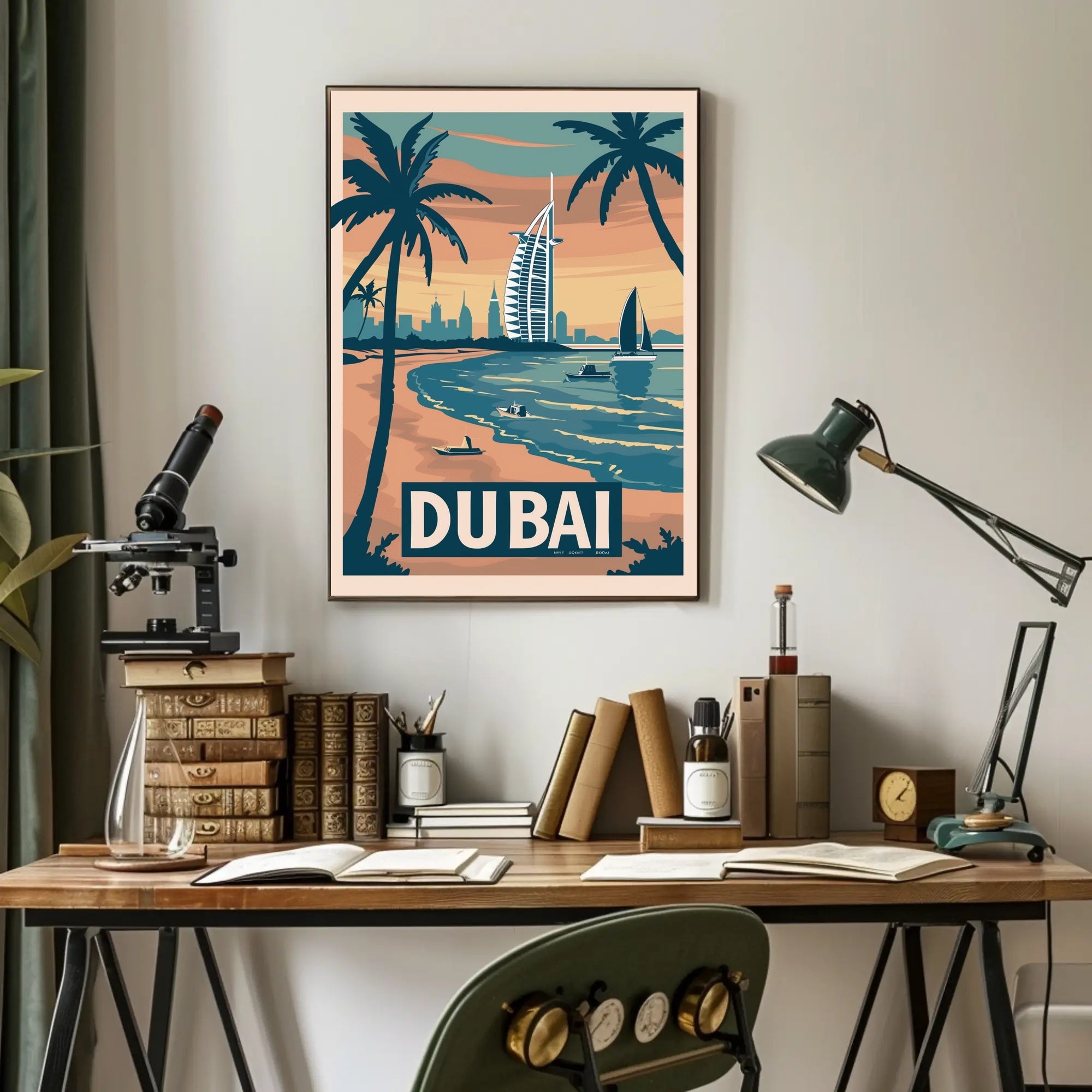 Dubai Cityscape Vintage Travel Art Poster PosterGoat