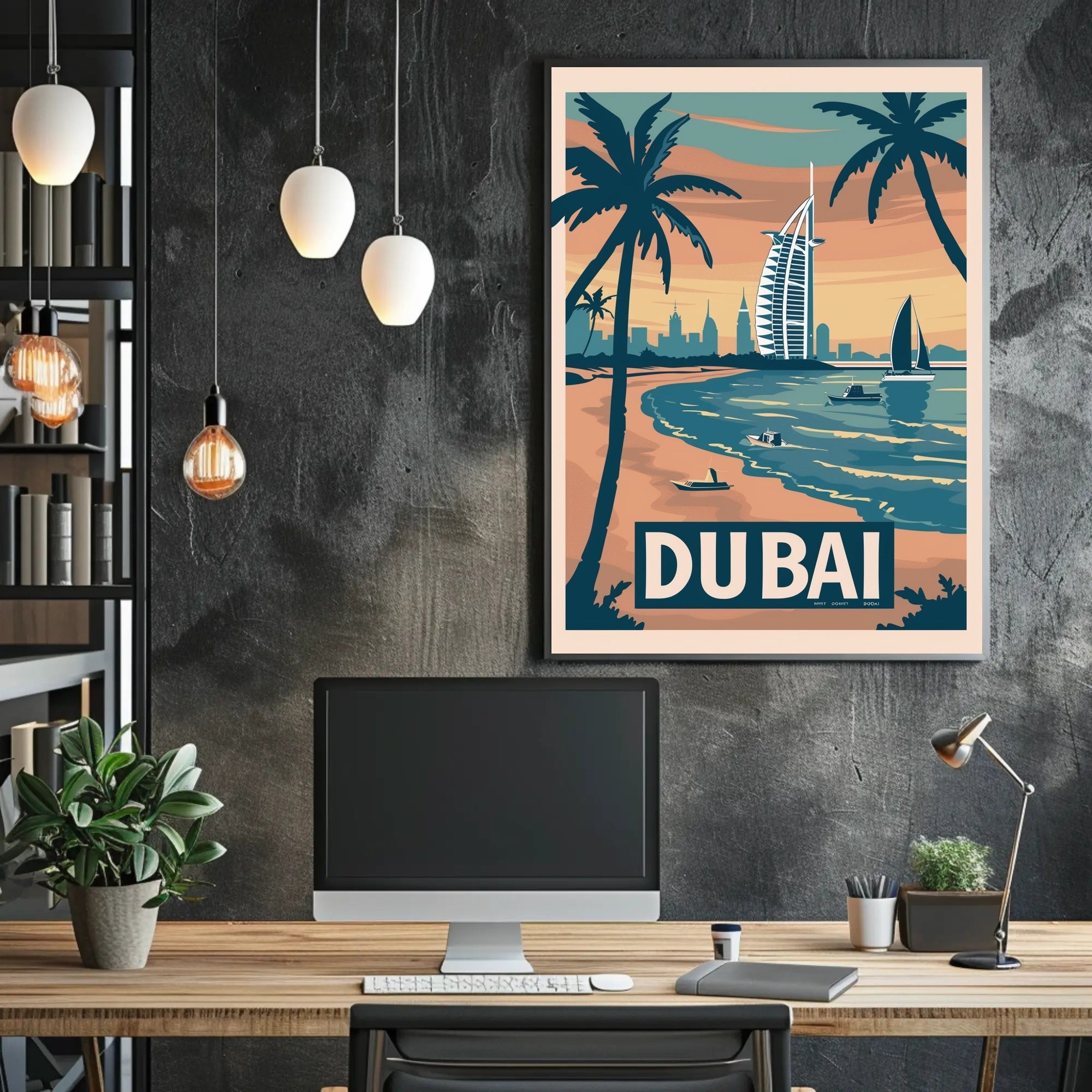 Dubai Cityscape Vintage Travel Art Poster PosterGoat