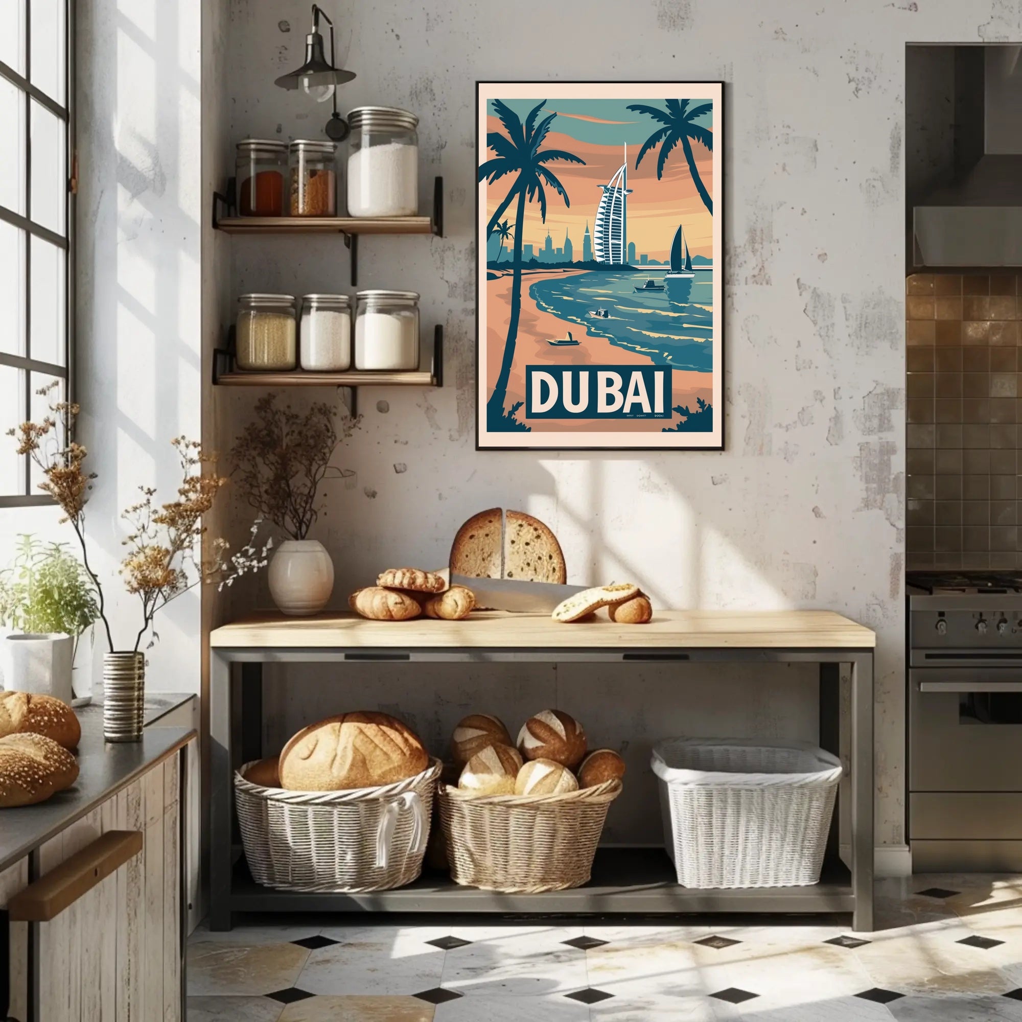 Dubai Cityscape Vintage Travel Art Poster PosterGoat