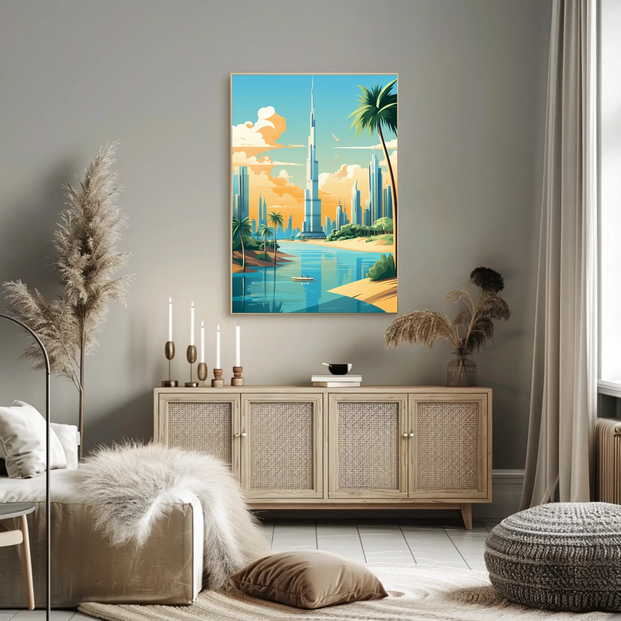 Dubai-Inspired Cityscape with Burj Khalifa Urban or Cityscape Poster PosterGoat