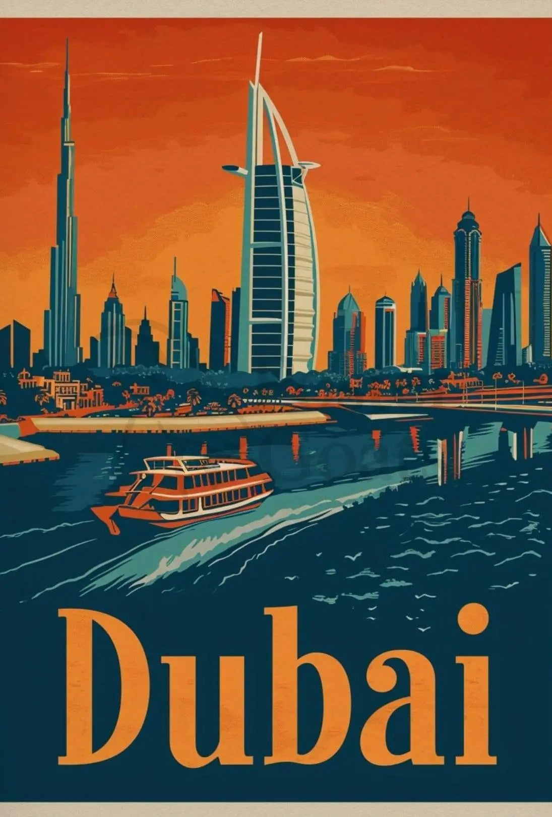Dubai Skyline Modern Vintage Travel Poster PosterGoat