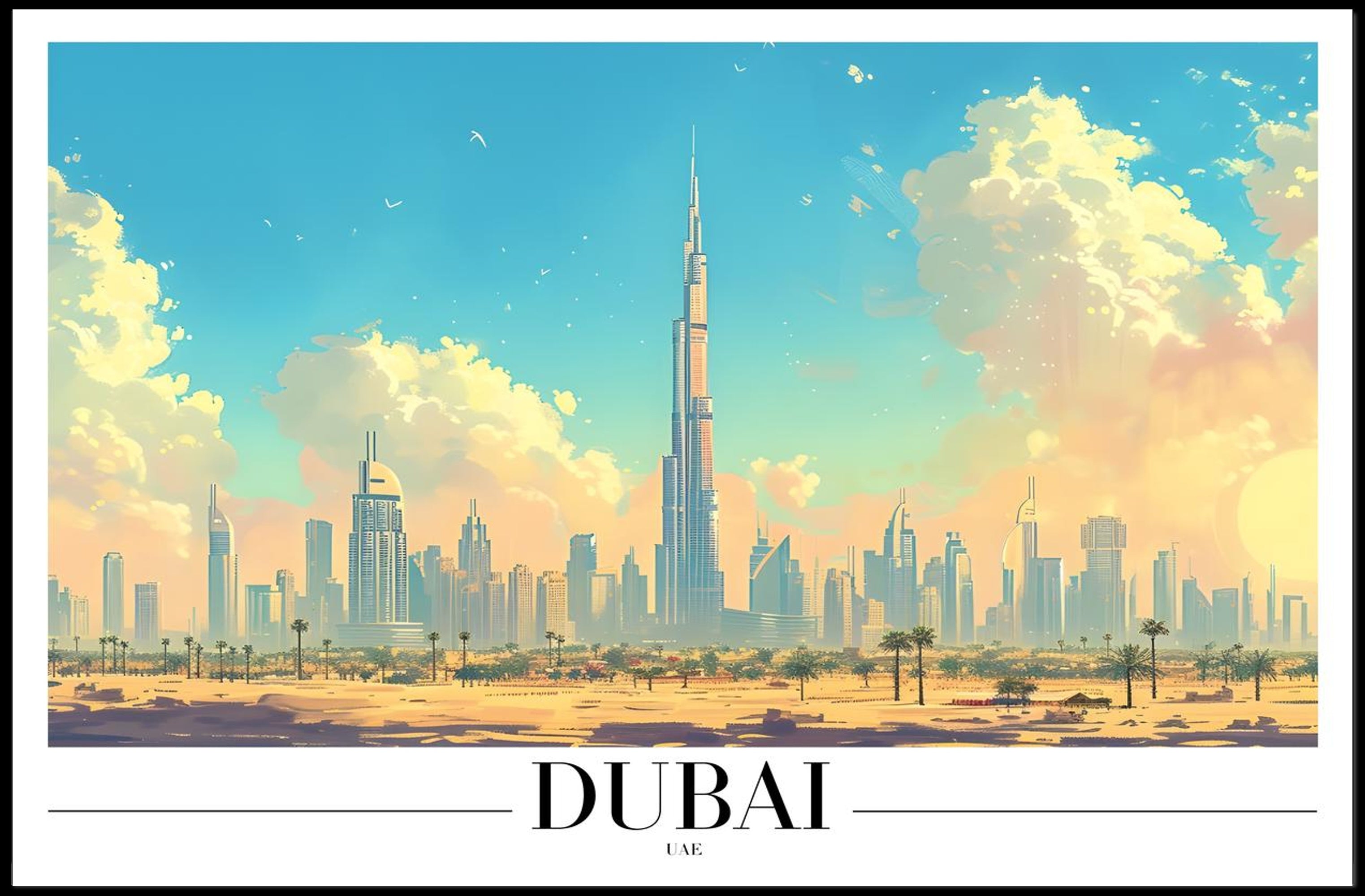 Dubai Skyline Poster with Burj Khalifa: Urban Cityscape PosterGoat
