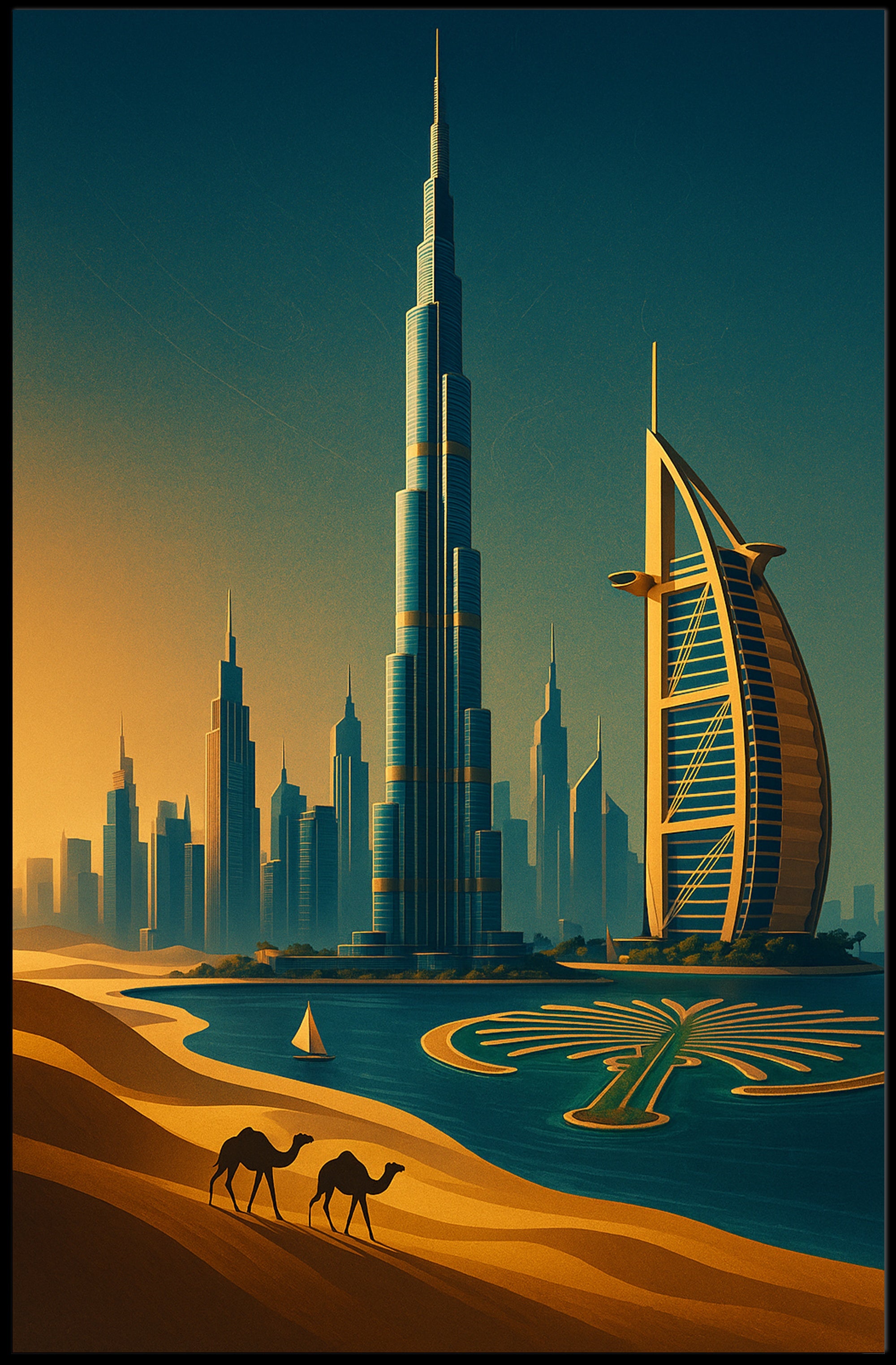 Dubai Skyline Sunset Wall Art Print PosterGoat