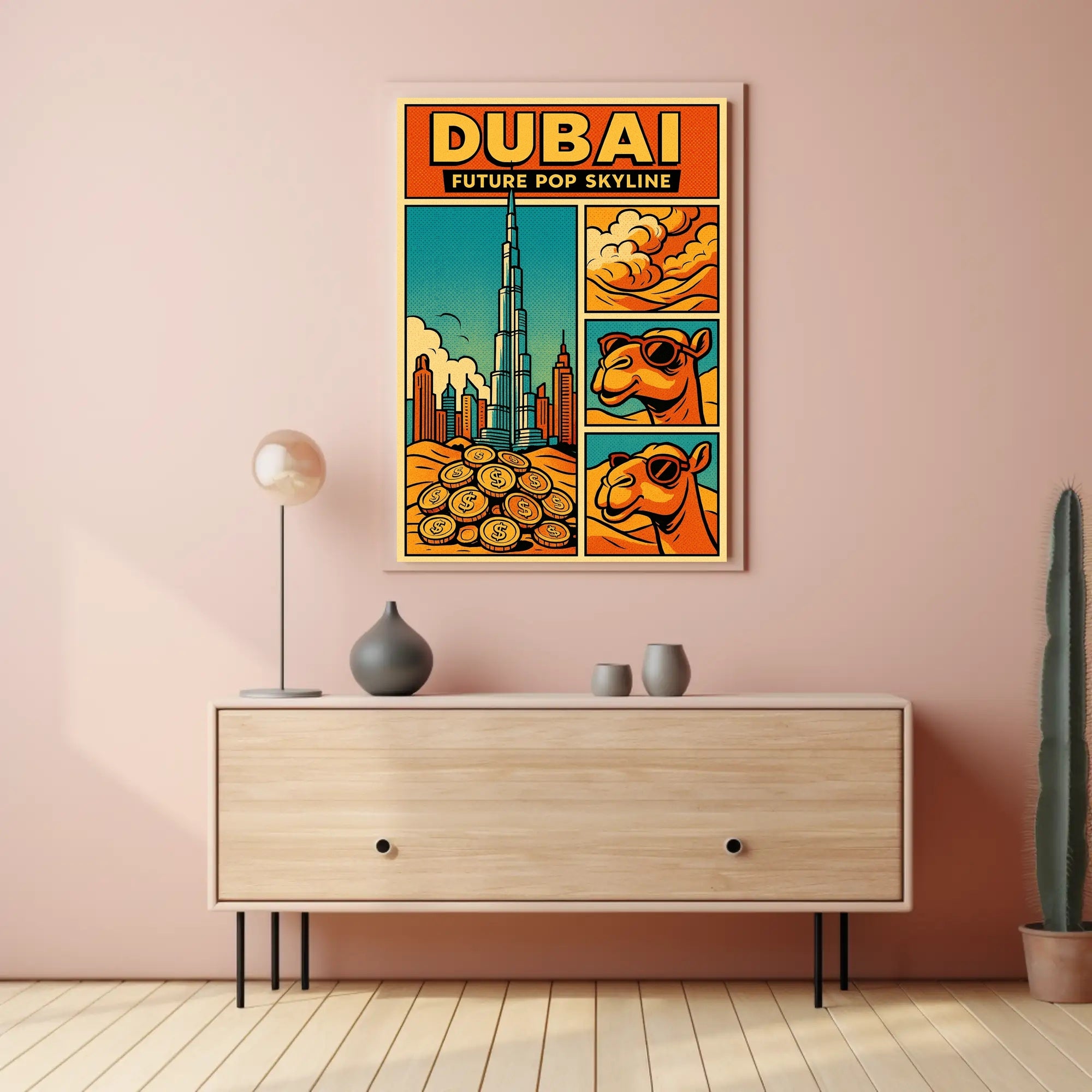 Dubai Skyline Vibrance: Pop-Art Urban or Cityscape Poster PosterGoat