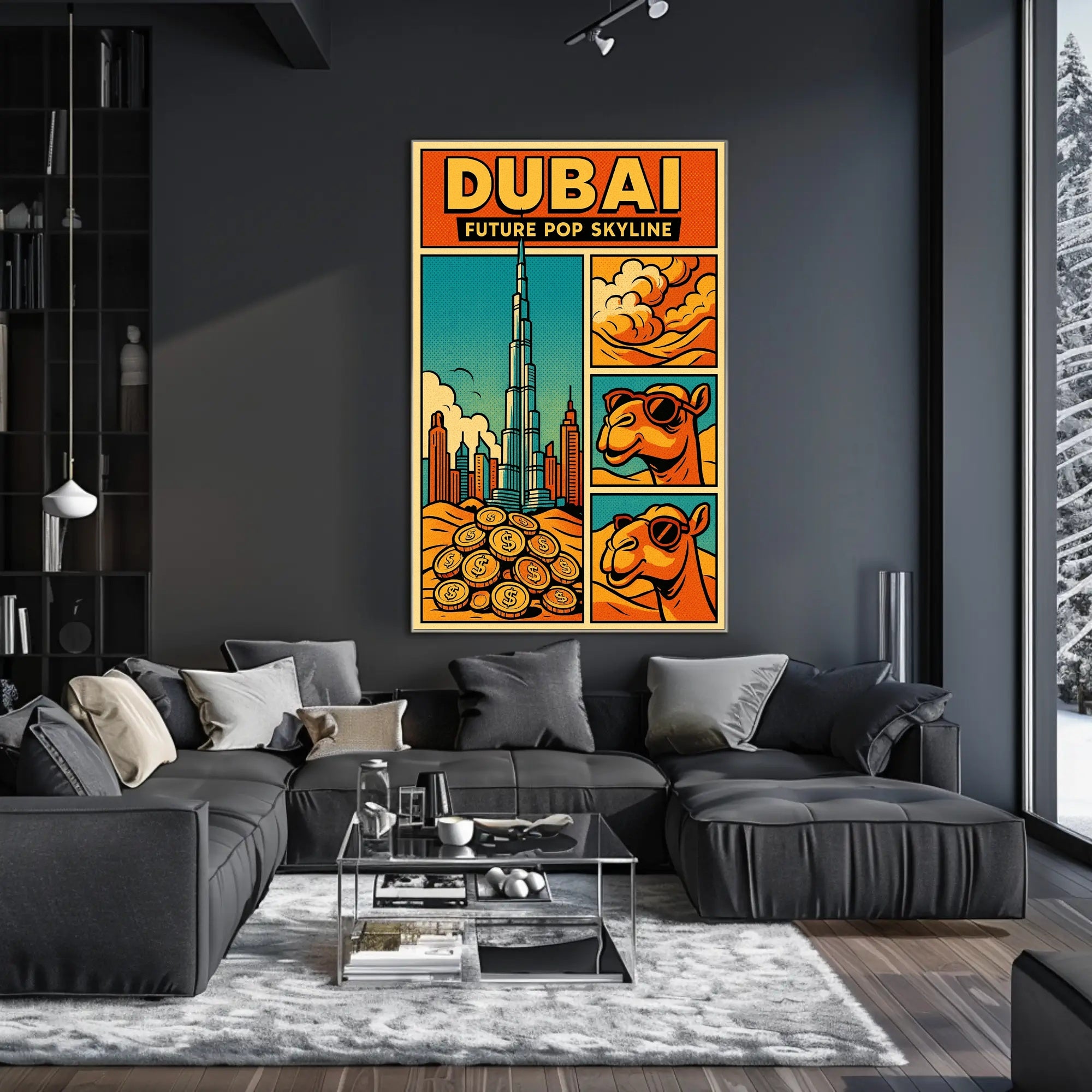 Dubai Skyline Vibrance: Pop-Art Urban or Cityscape Poster PosterGoat