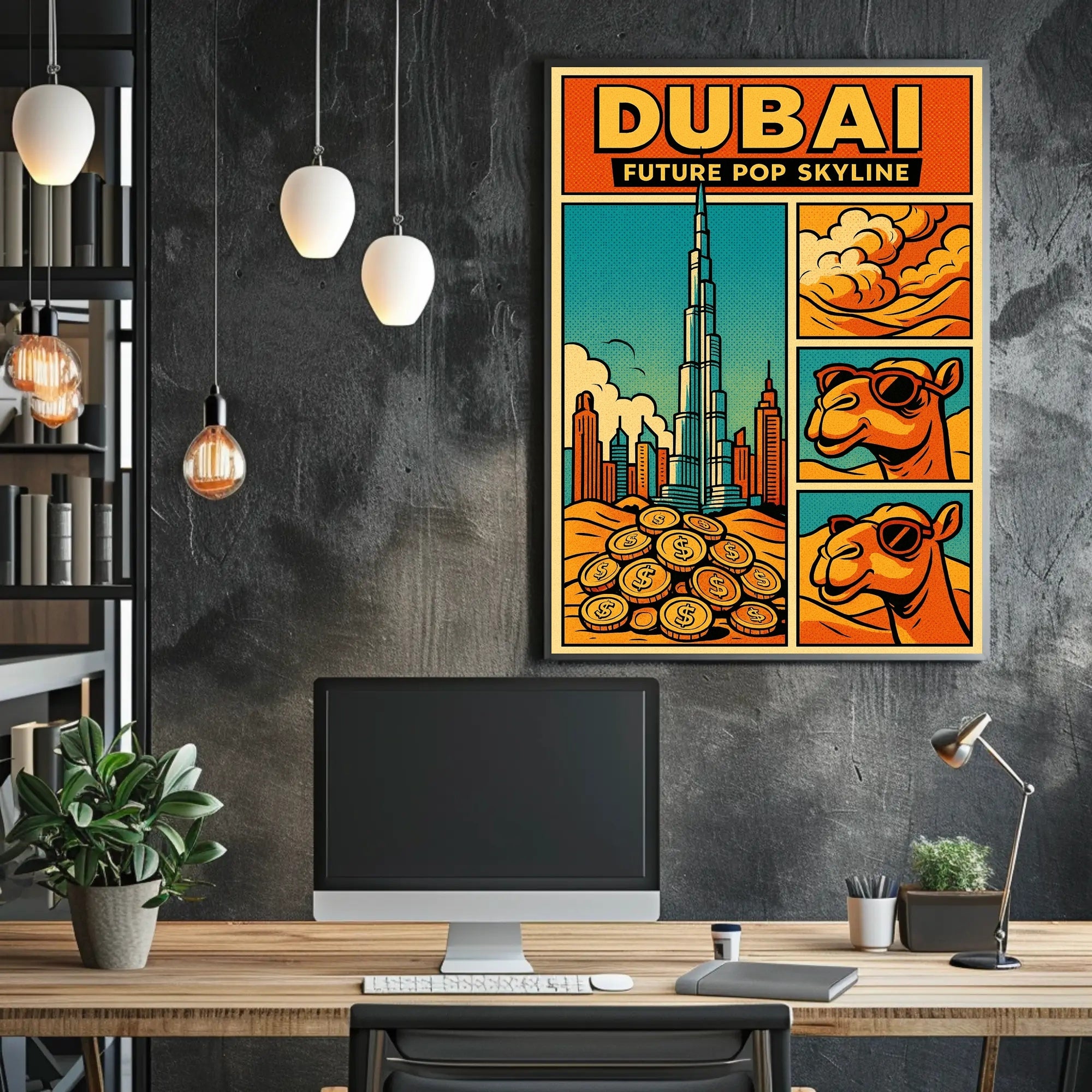 Dubai Skyline Vibrance: Pop-Art Urban or Cityscape Poster PosterGoat
