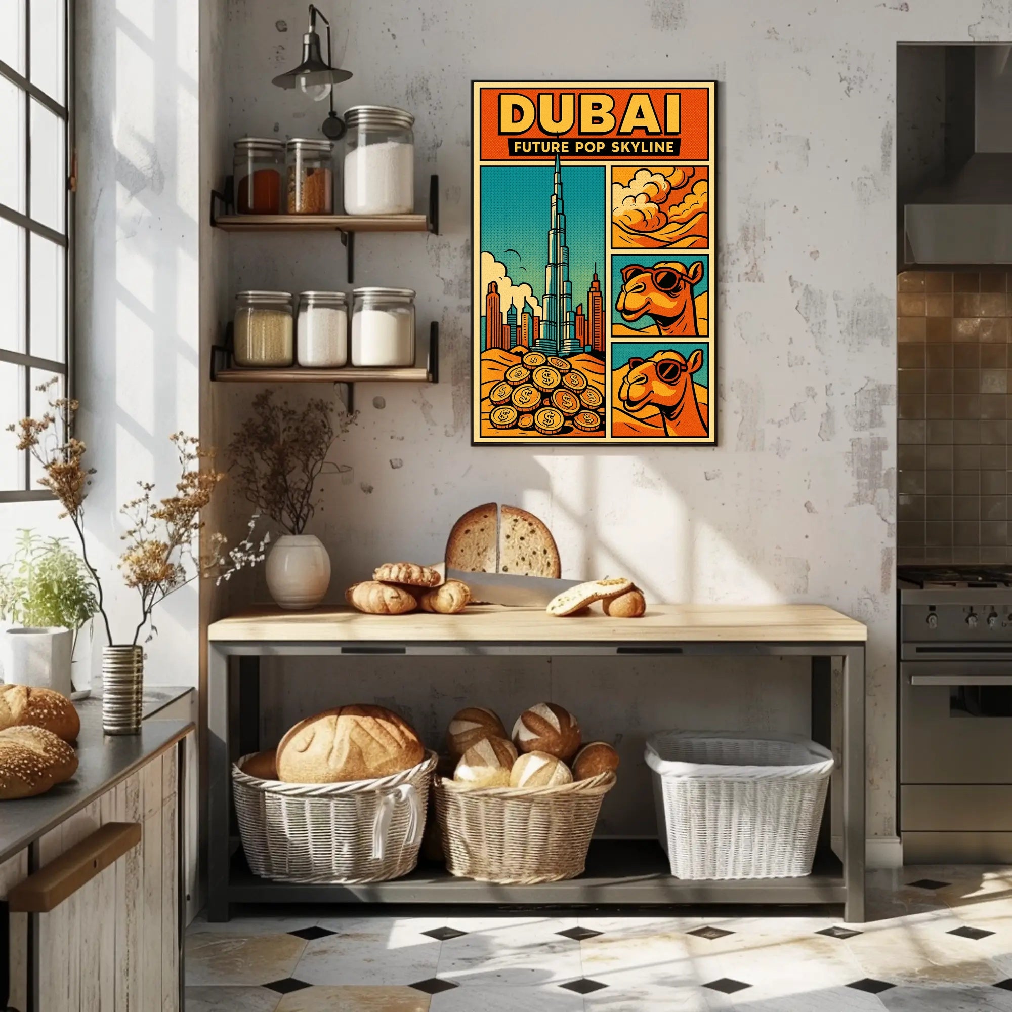 Dubai Skyline Vibrance: Pop-Art Urban or Cityscape Poster PosterGoat
