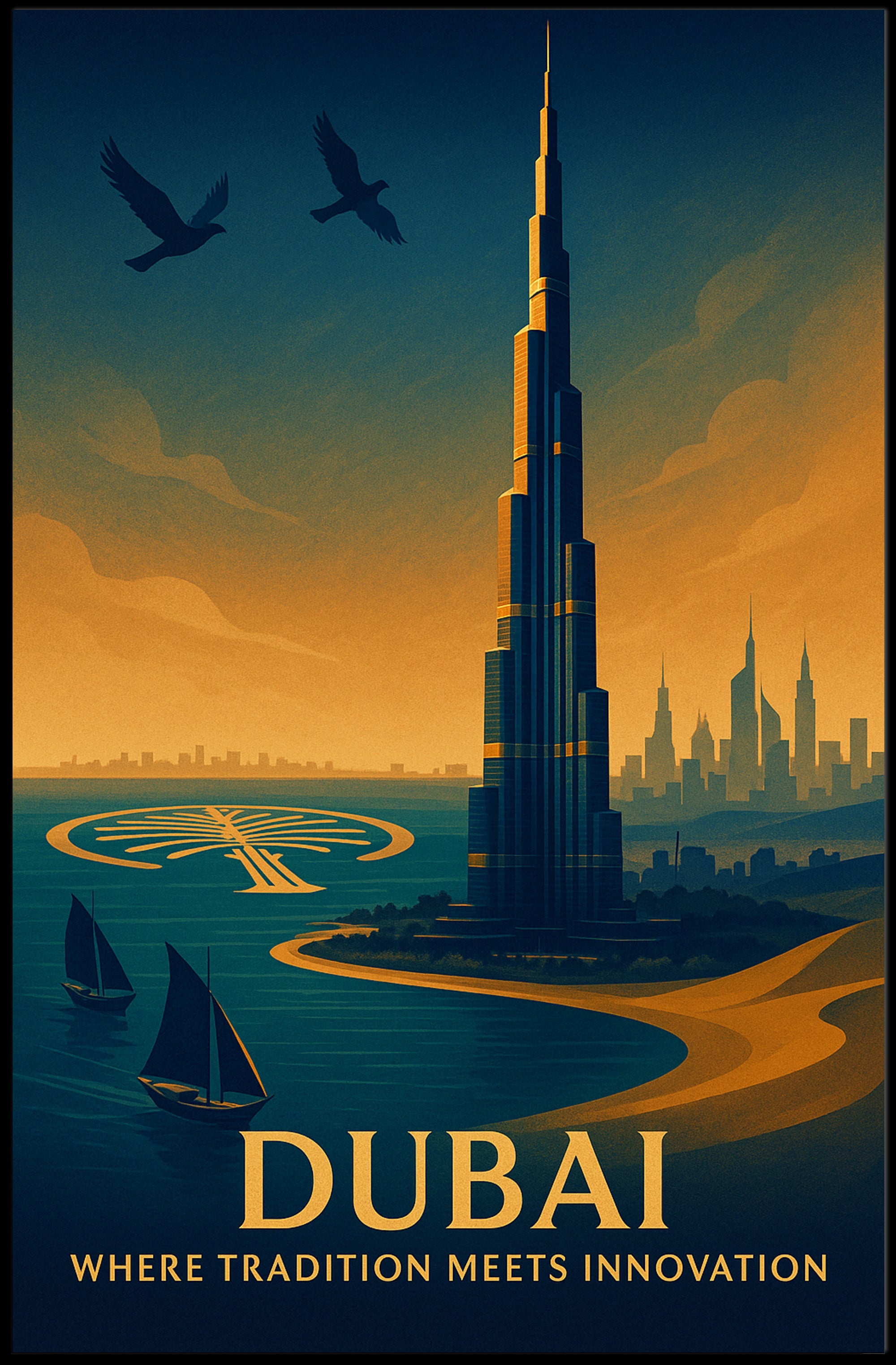 Dubai Tradition Meets Innovation Poster PosterGoat
