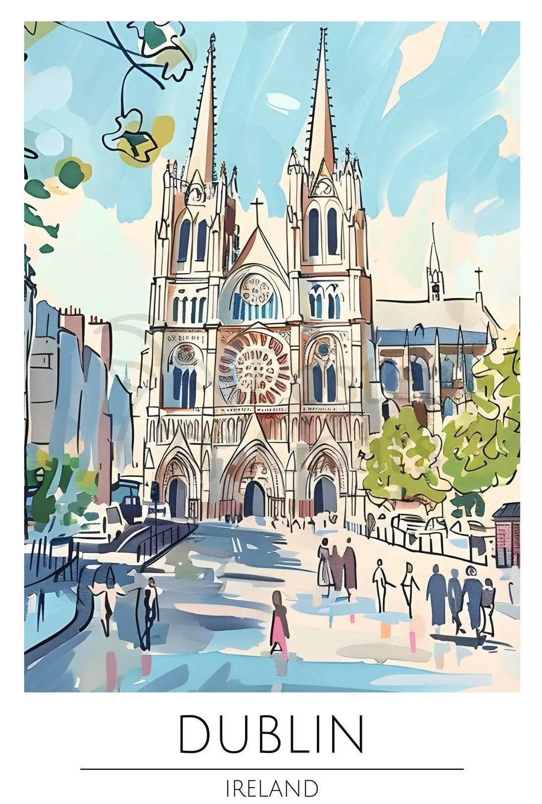 Dublin Cathedral Watercolor Art for Cultural or Heritage Poster PosterGoat