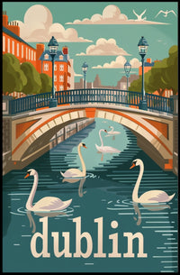 Dublin River Bridge Scenic Travel Poster PosterGoat