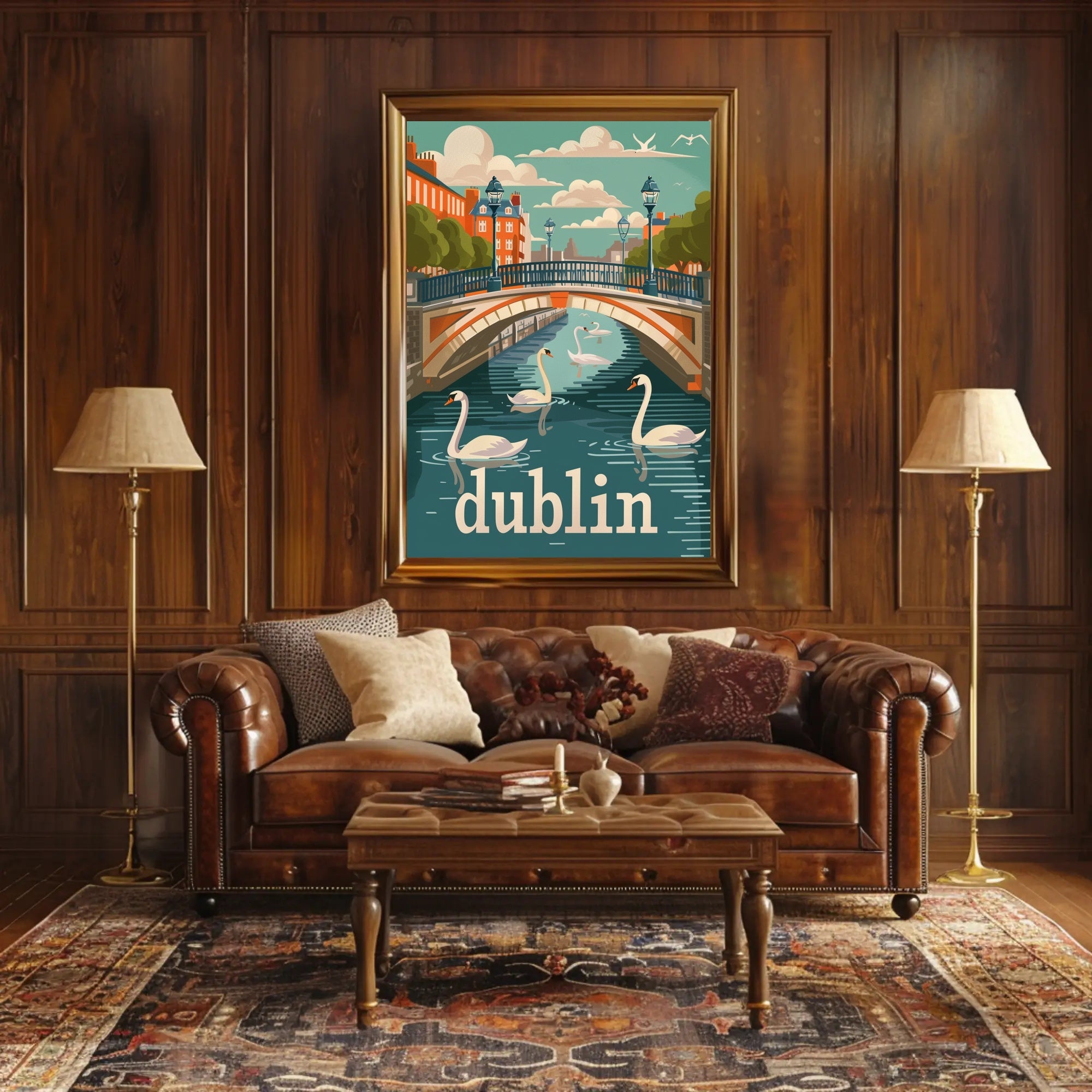 Dublin River Bridge Scenic Travel Poster PosterGoat