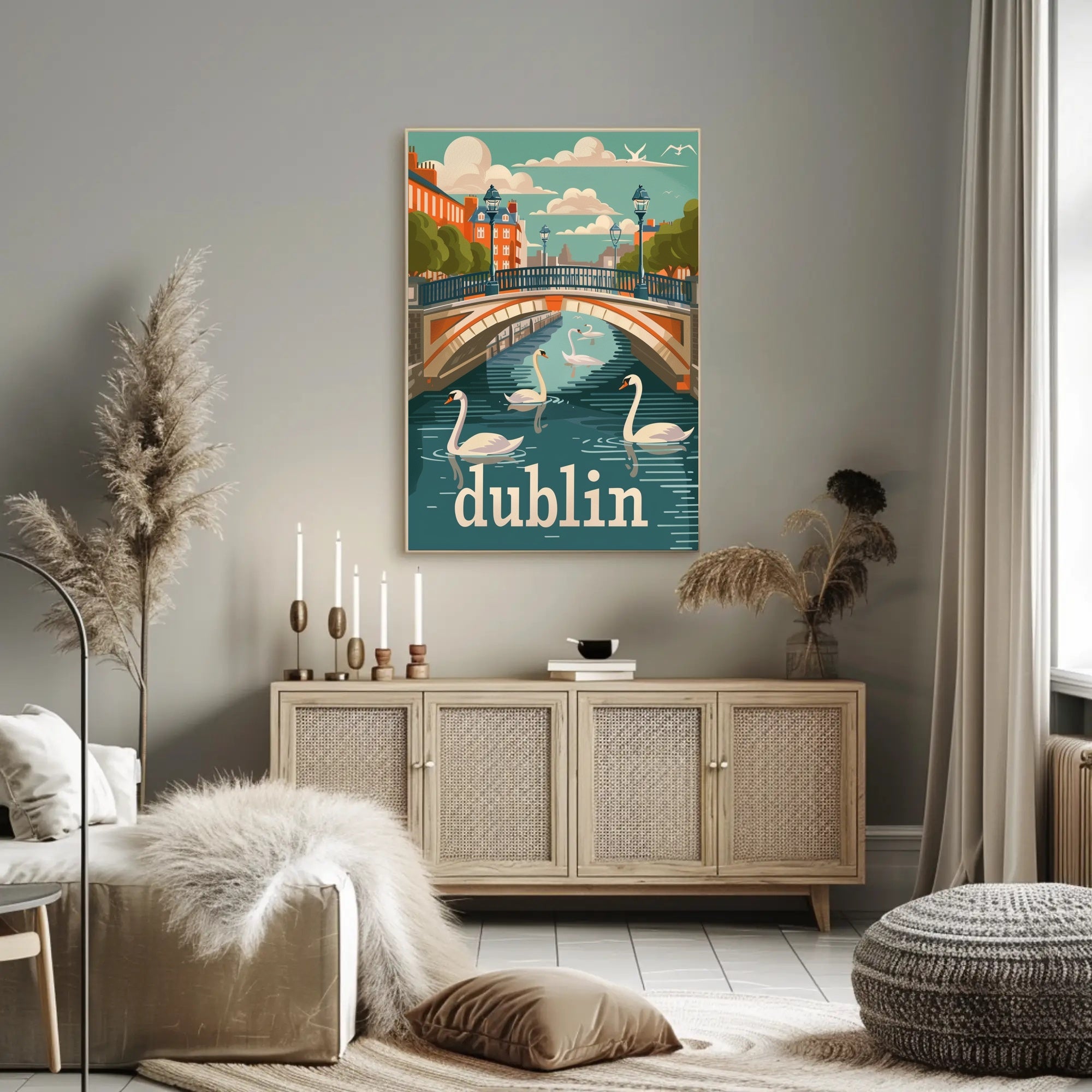 Dublin River Bridge Scenic Travel Poster PosterGoat