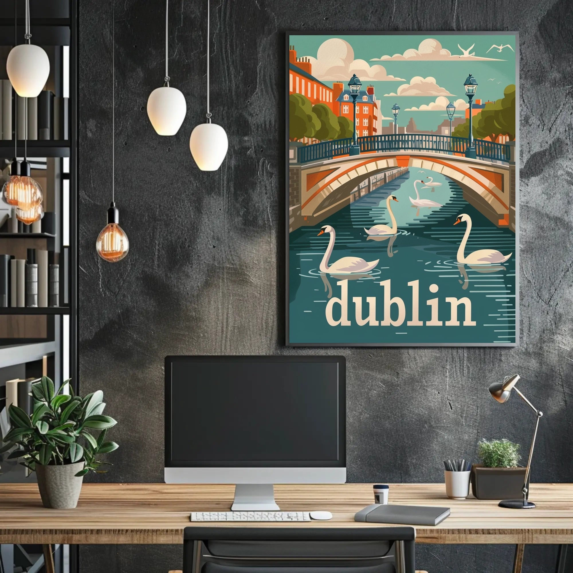 Dublin River Bridge Scenic Travel Poster PosterGoat