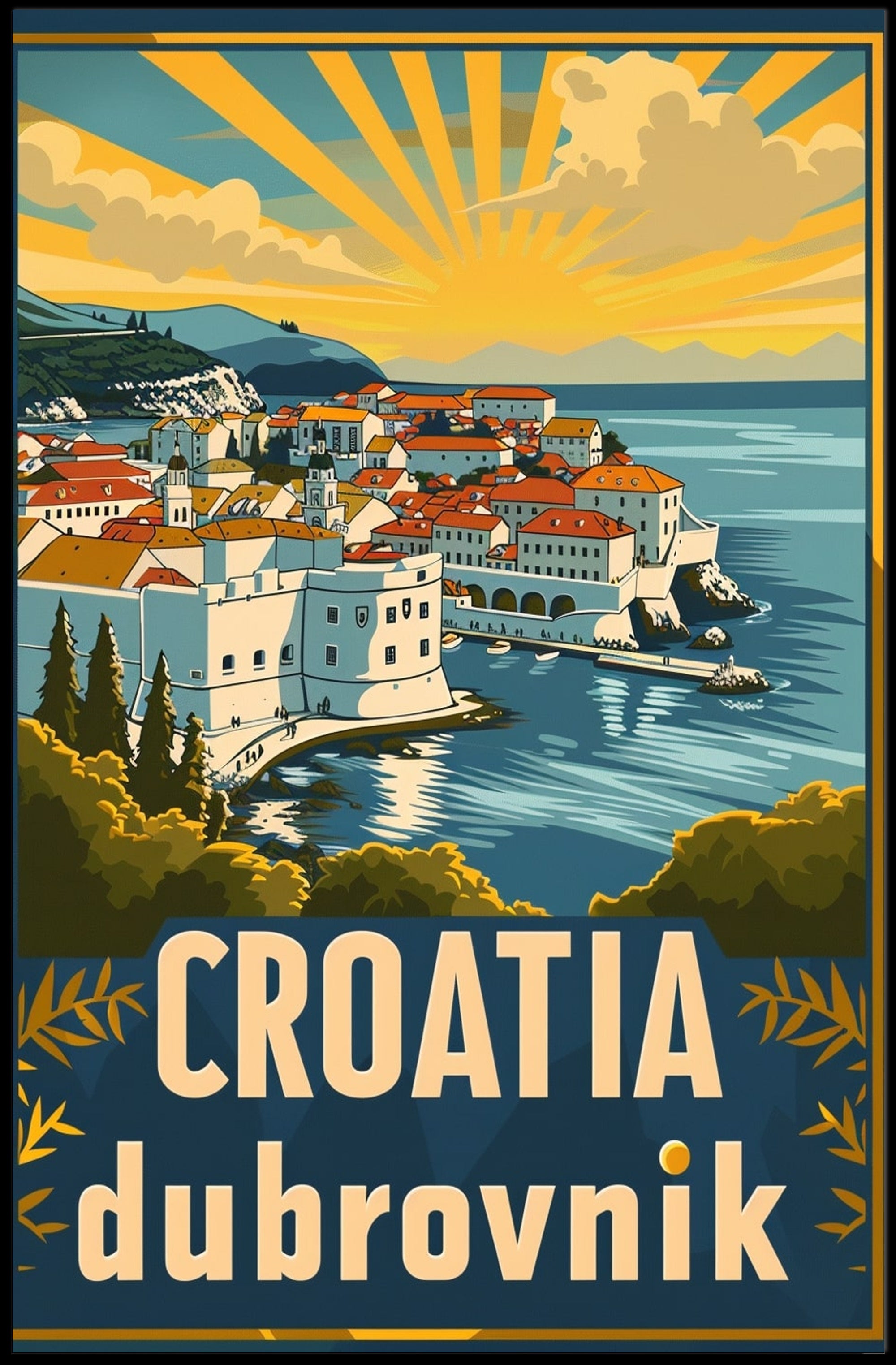 Dubrovnik's Scenic Legacy: Vintage Travel Art Poster PosterGoat