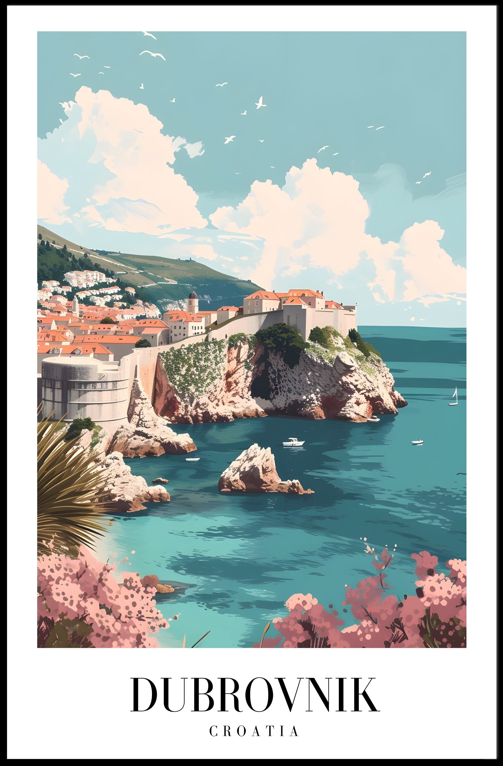 Dubrovnik's Vibrant Seaside Urban Cityscape Travel Poster PosterGoat