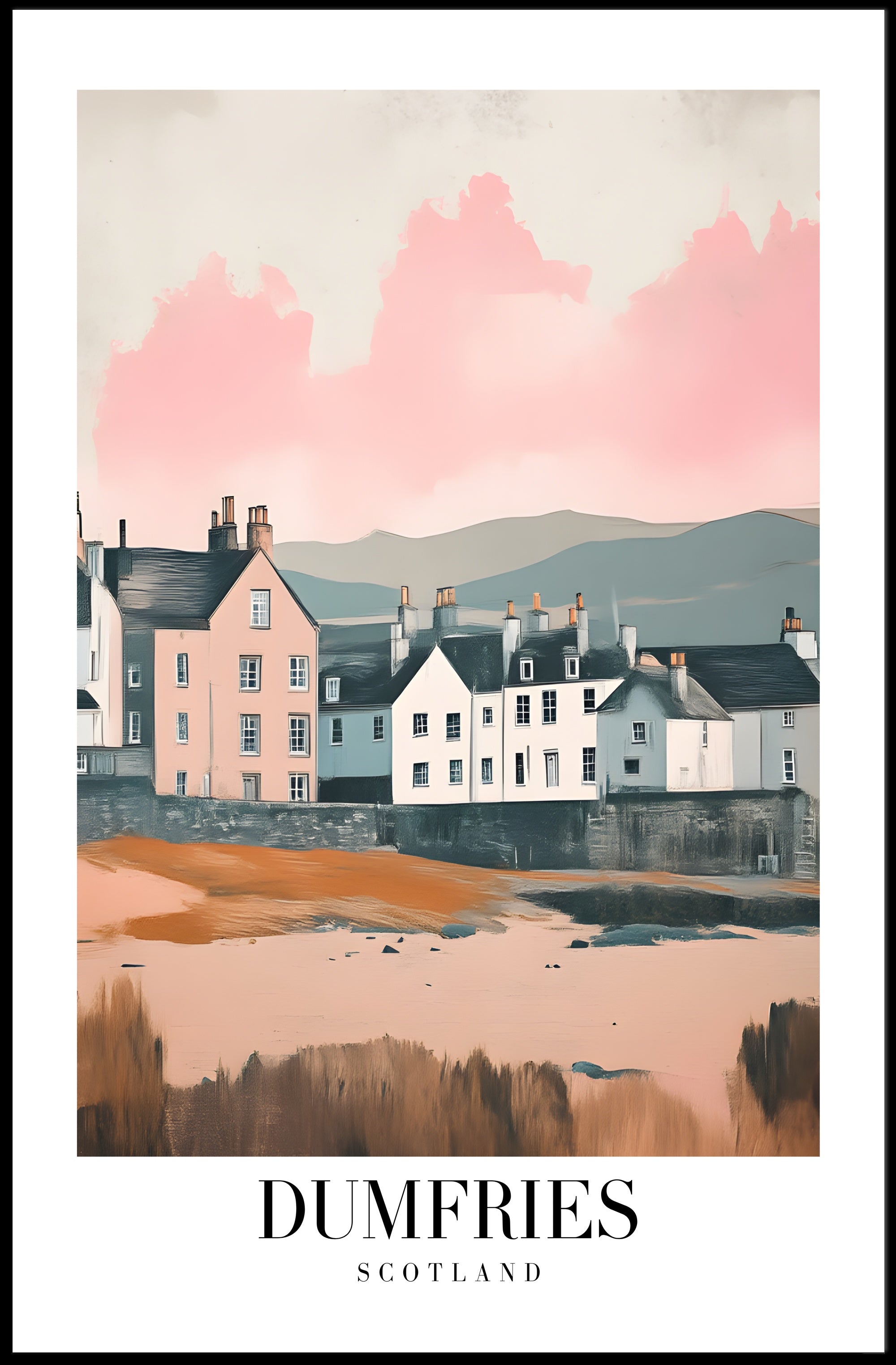 Dumfries Scenic Illustration with Vintage Modern Travel Poster PosterGoat
